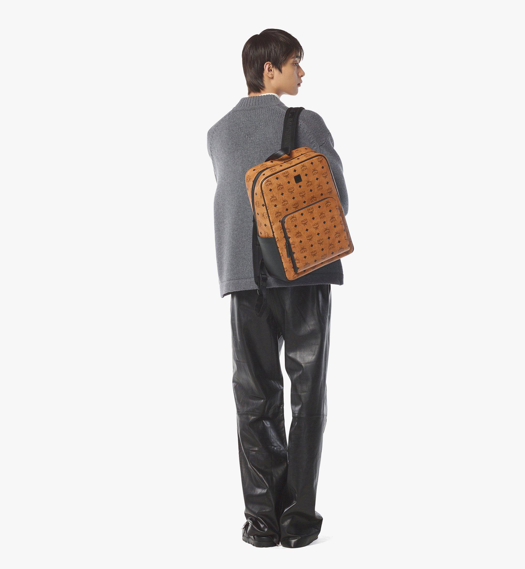 Mcm Aren Visetos Logo Monogram Backpack - Cognac