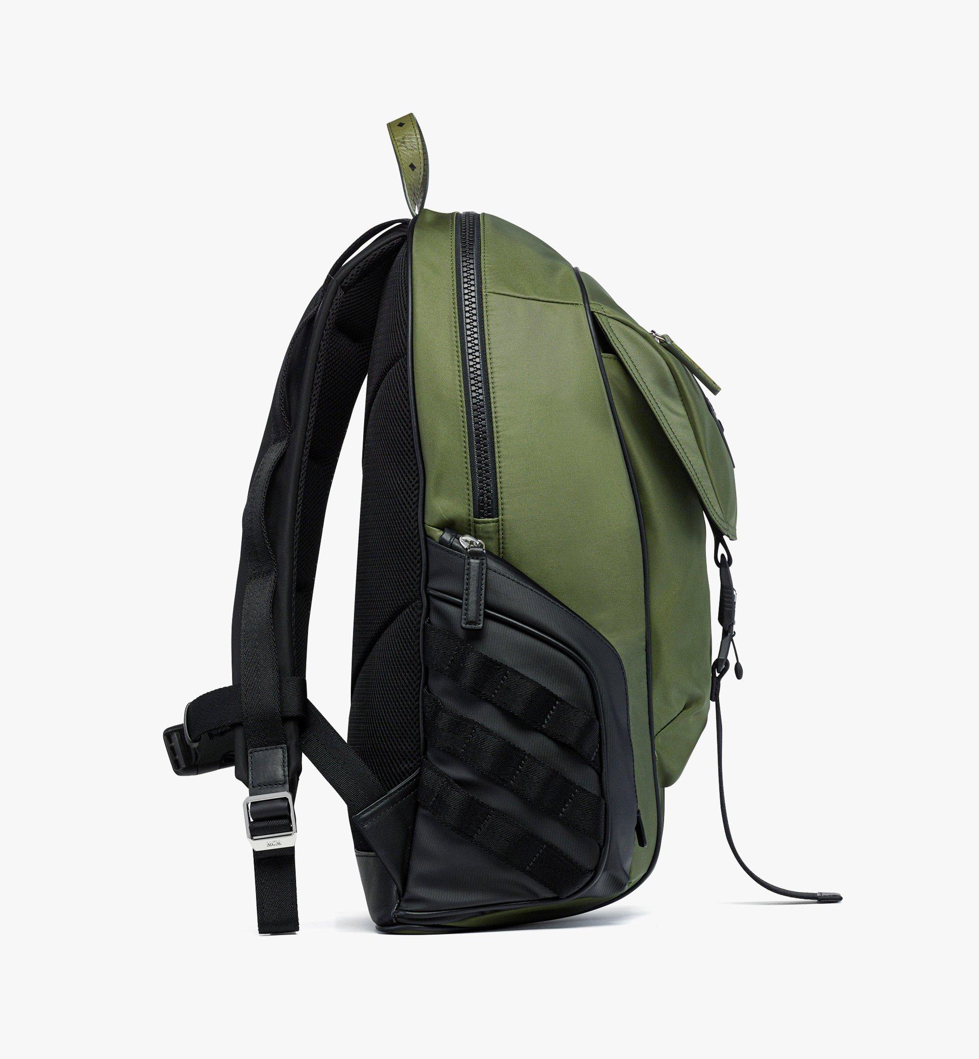MCM Aren Backpack in ECONYL® and Monogram Print Leather Green MMKFATA01K8001 Alternate View 1