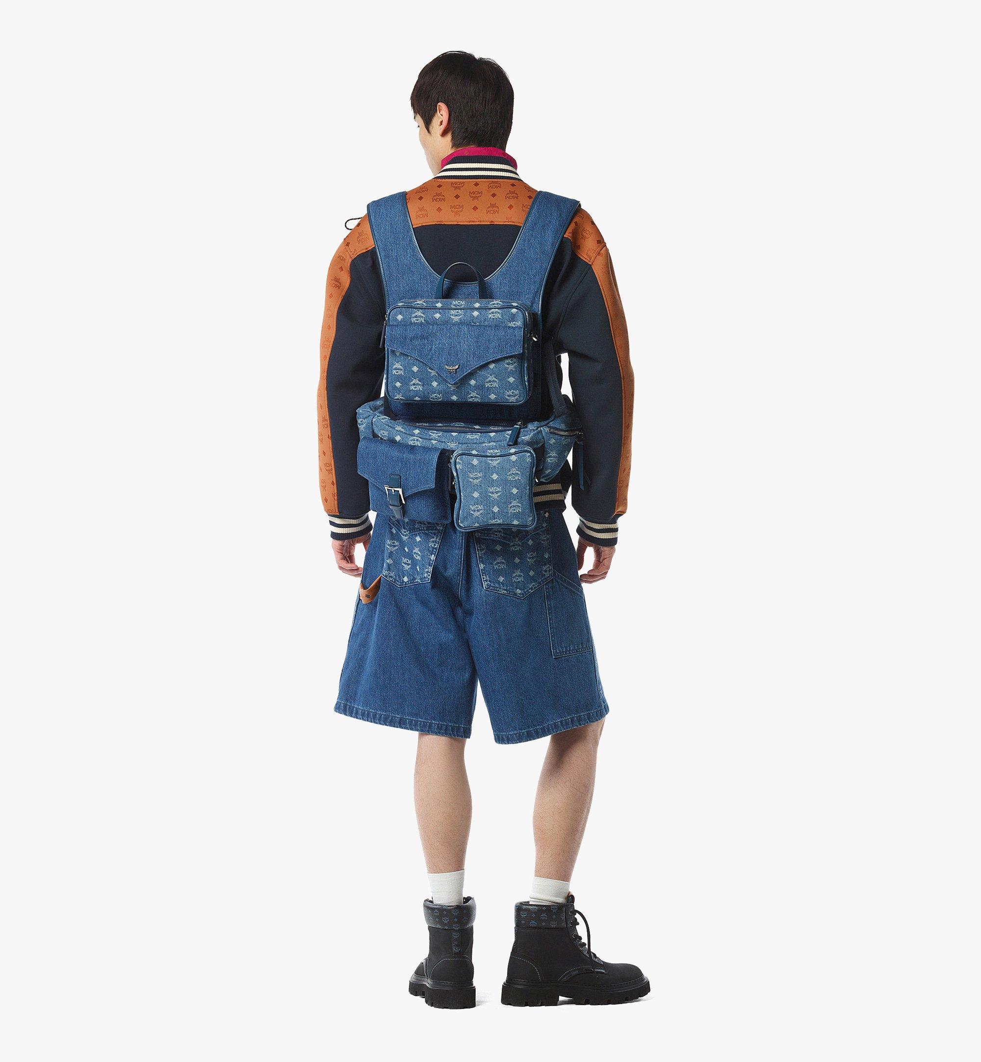 Large Aren Multi-Backpack in Monogram Denim Jacquard Blue  display picture 2