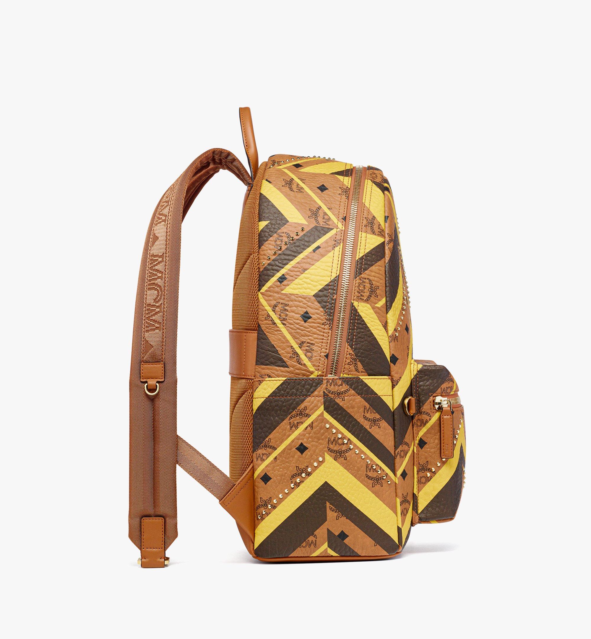 MCM Studded Stark Backpack in Mega Herringbone Visetos Cognac MMKFAVE03CO001 Alternate View 1