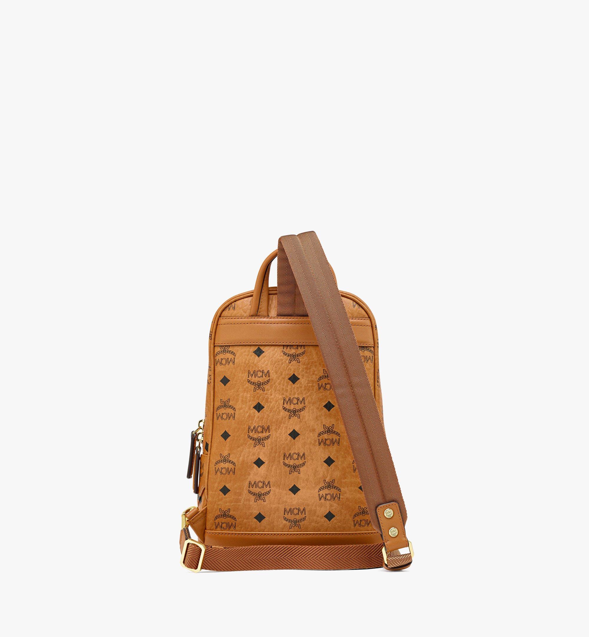 MCM Klassik Visetos Small Sling Bag - Cognac