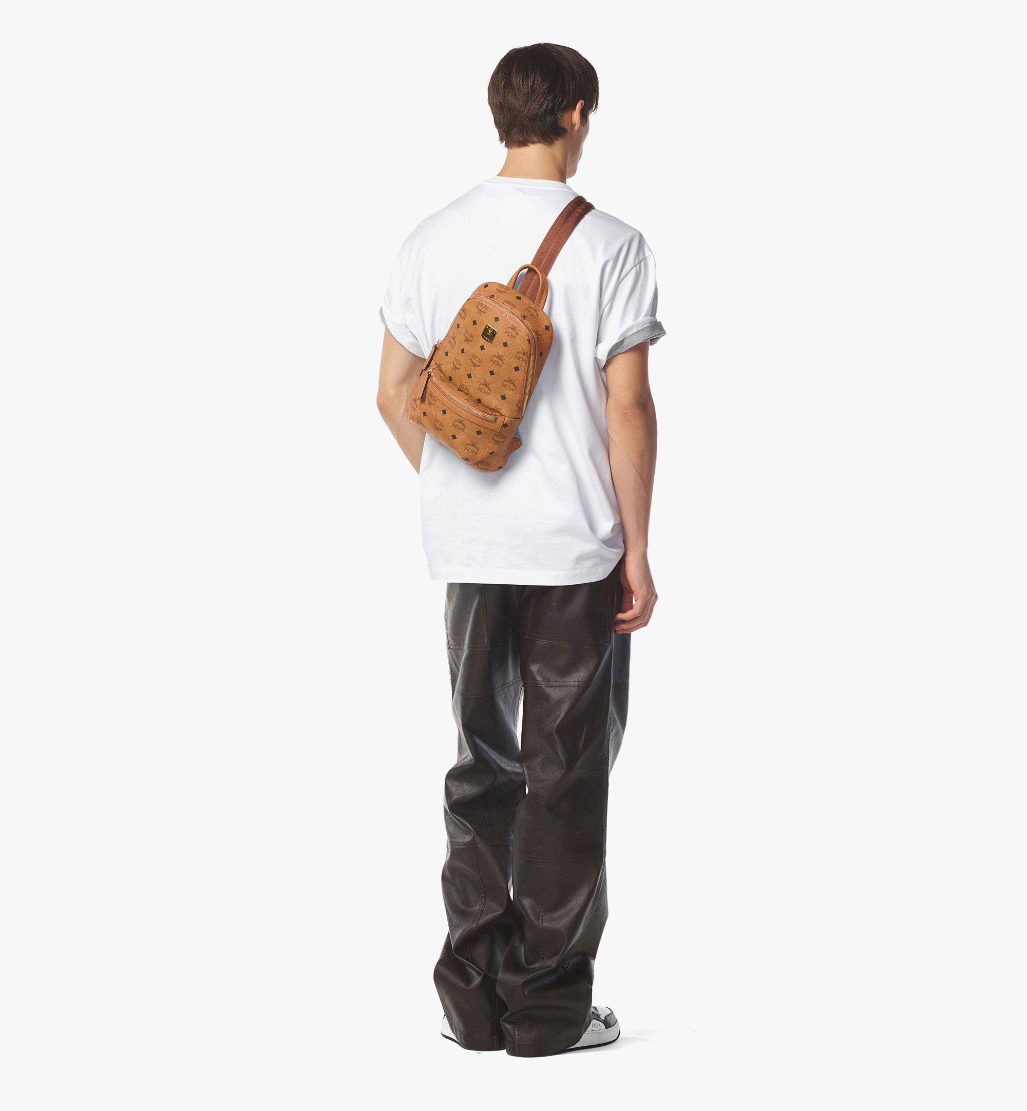 Leather-Trimmed Jacquard Sling Backpack