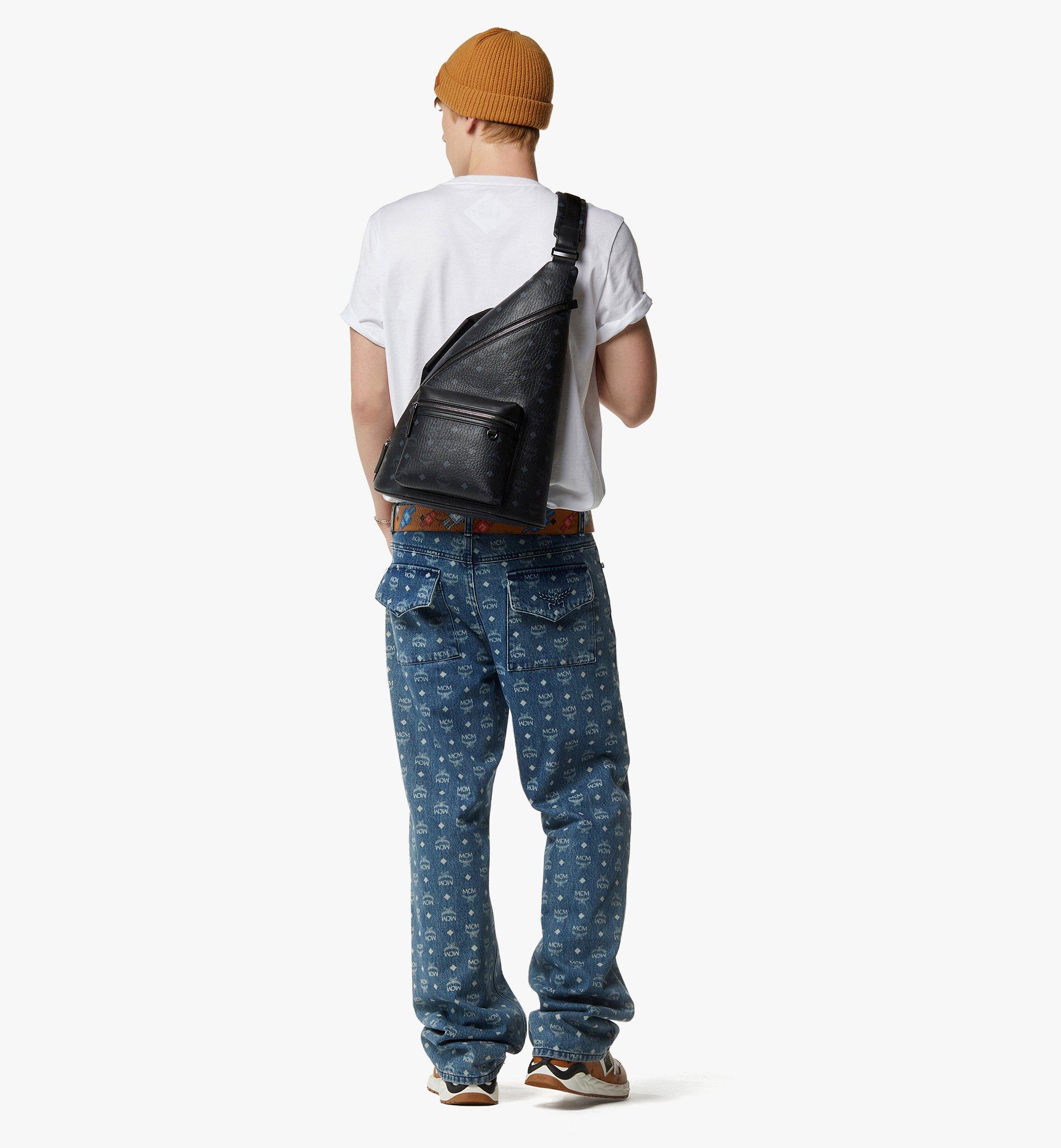 MCM Aren Sling Bag Visetos Black Canvas and Leather Trim Unisex MCM Aren Sling Bag in Visetos | REVERSIBLE main image 4