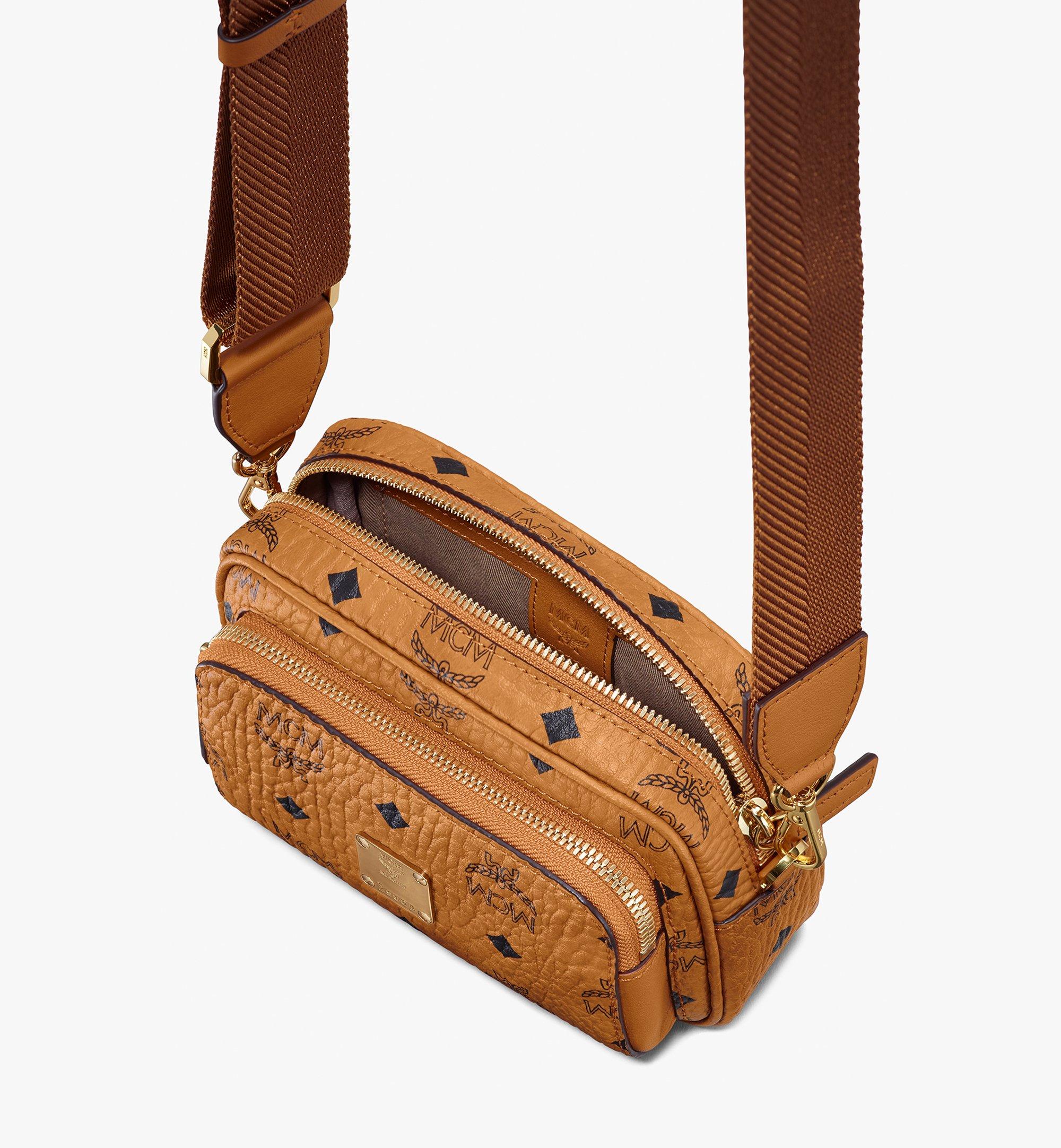 MCM Klassik Visetos Small Sling Bag - Cognac