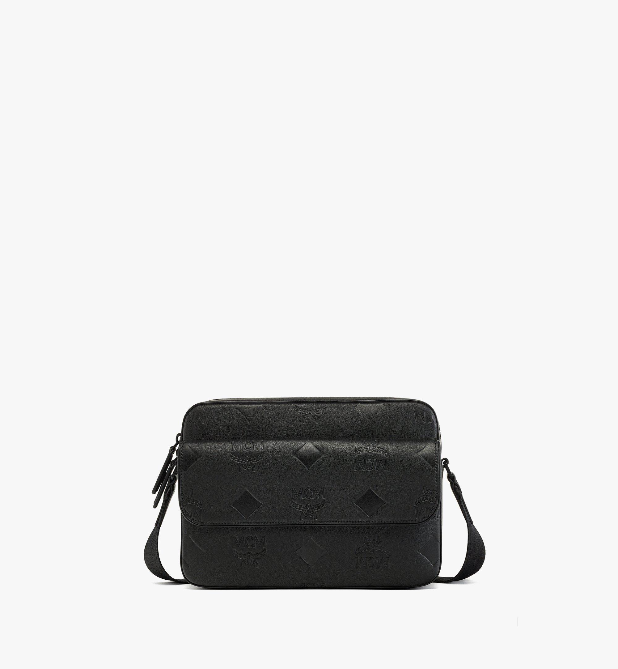 Medium Aren Messenger-Tasche aus Leder mit Maxi-Monogramm Schwarz 
