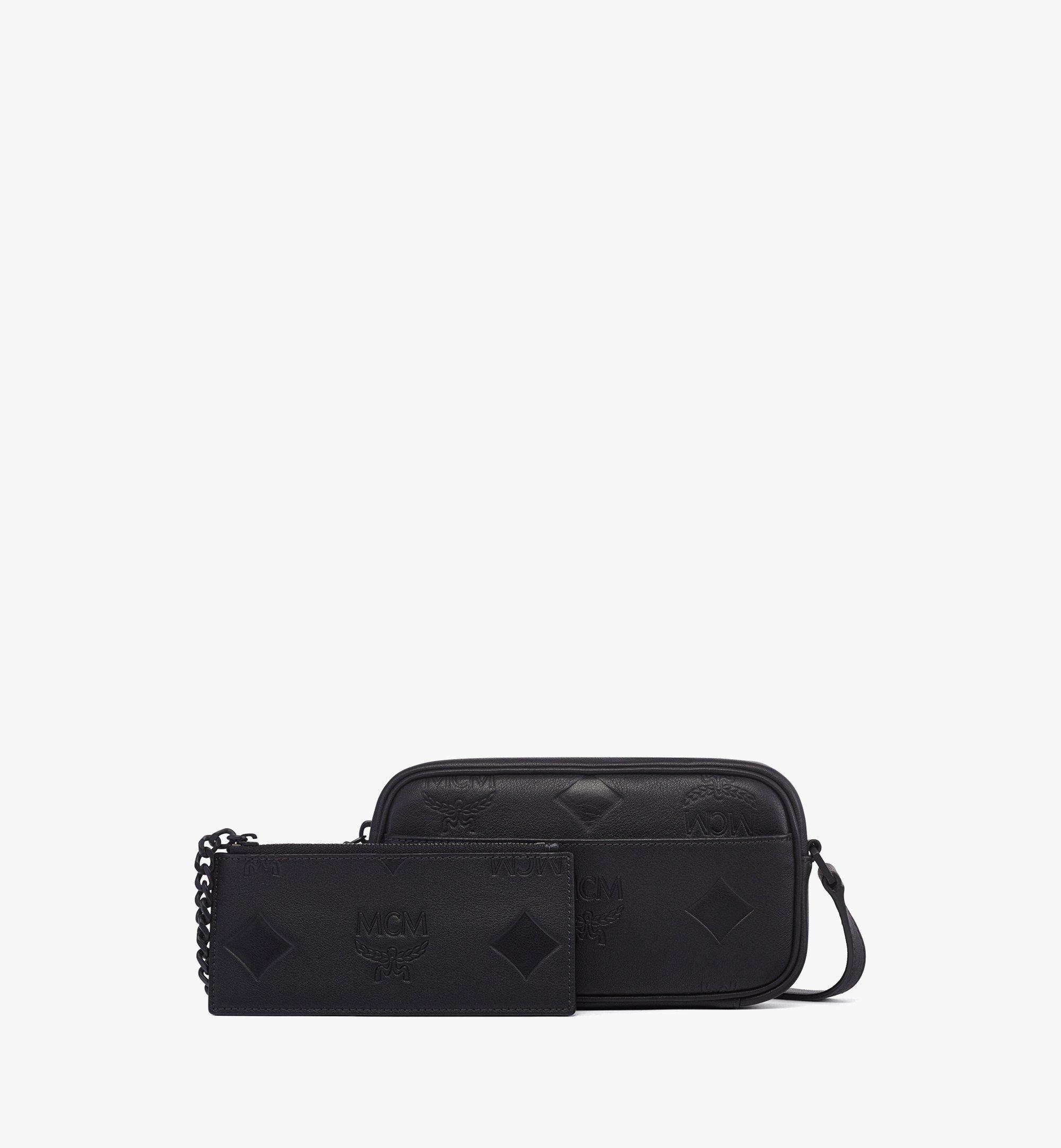 MCM Aren Crossbody w/ Chain Pouch in Maxi Monogram Leather Black MMRFSTA02BK001 Alternate View 4