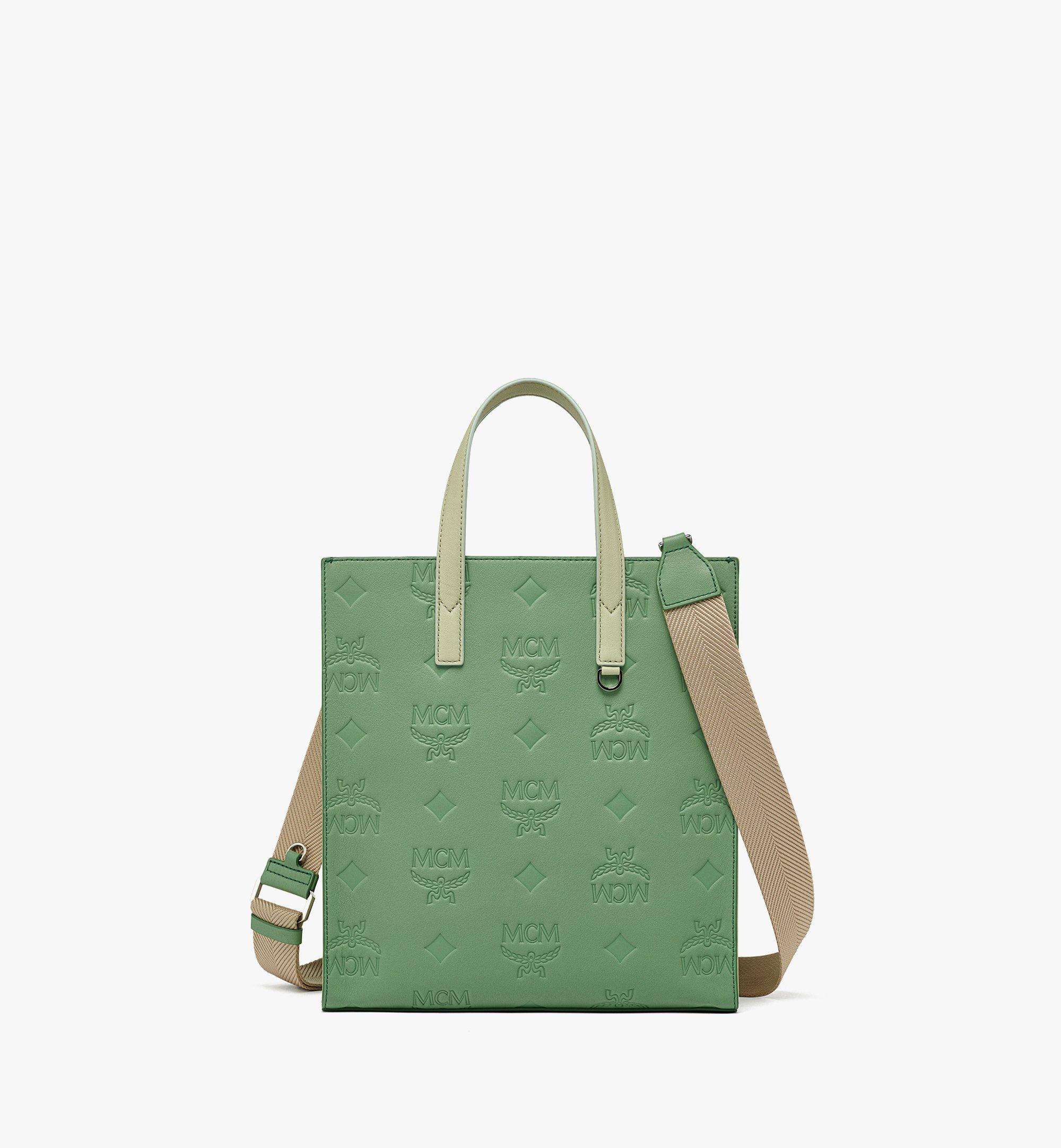MCM Aren Tote in Embossed Monogram Leather Green MMTDSTA03JZ001 Alternate View 1