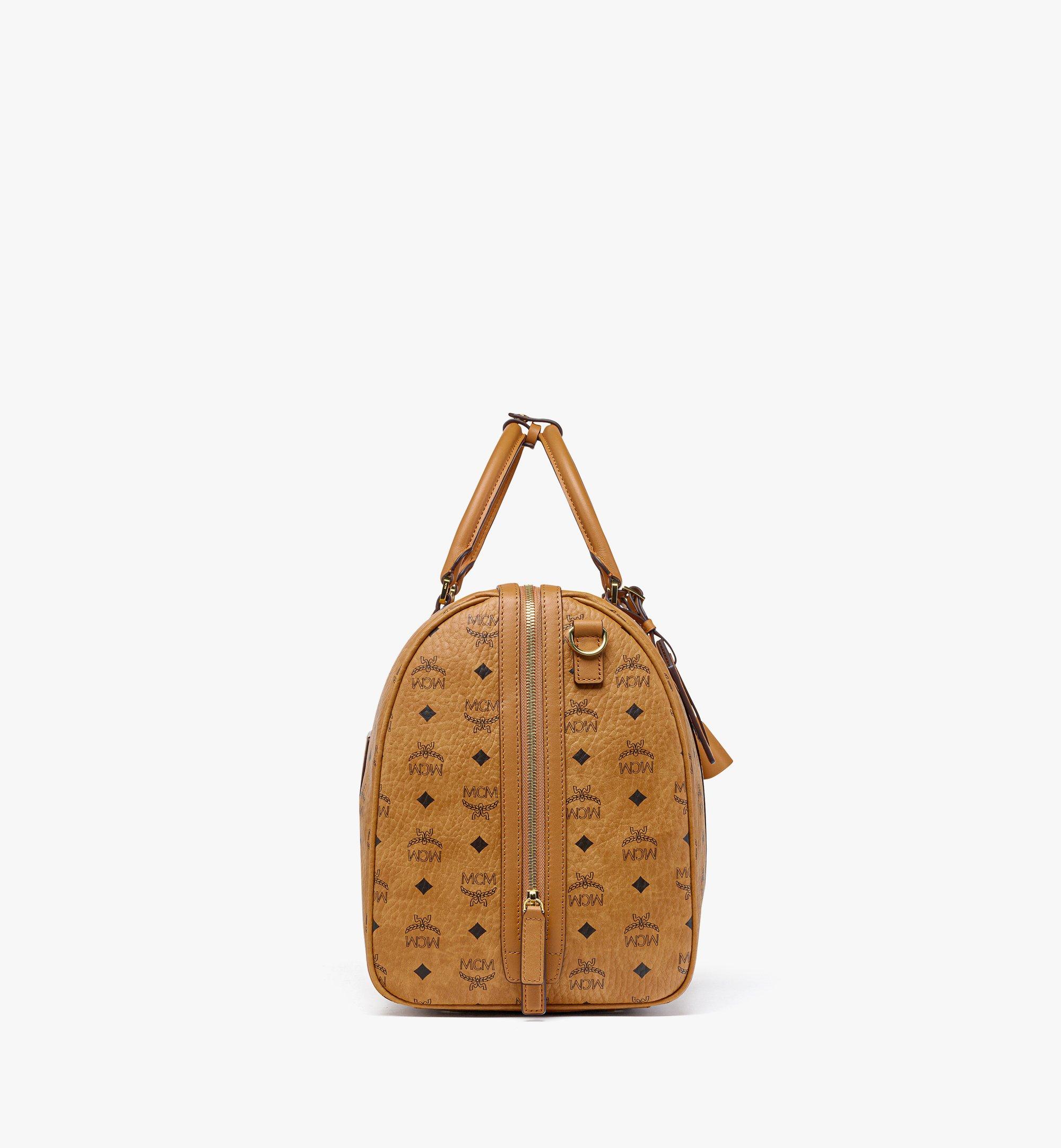 MCM Traveler Visetos Canvas Weekender Bag Cognac