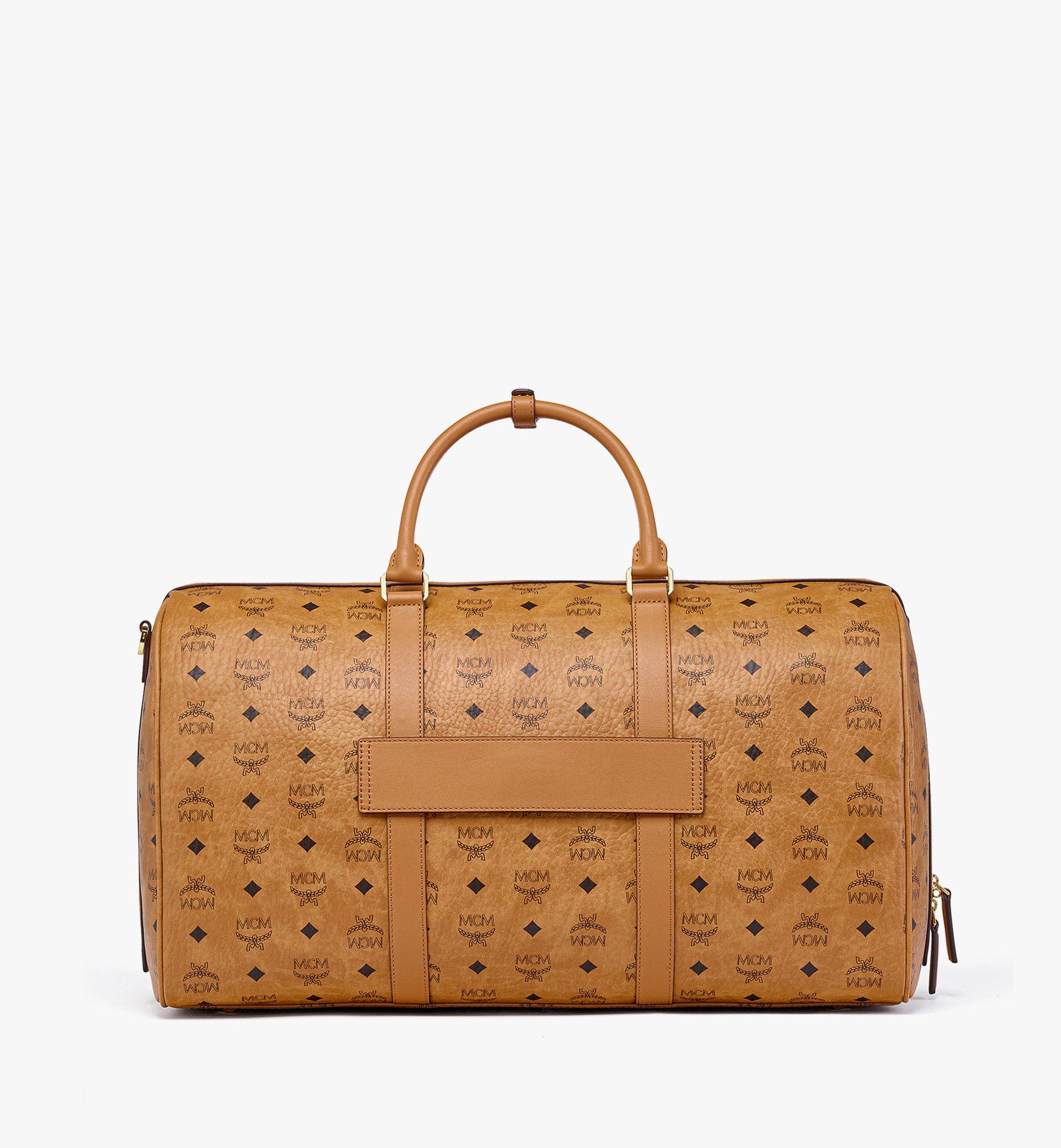 MCM Cognac Visetos Coated Canvas Stark Weekender Duffel Bag MCM