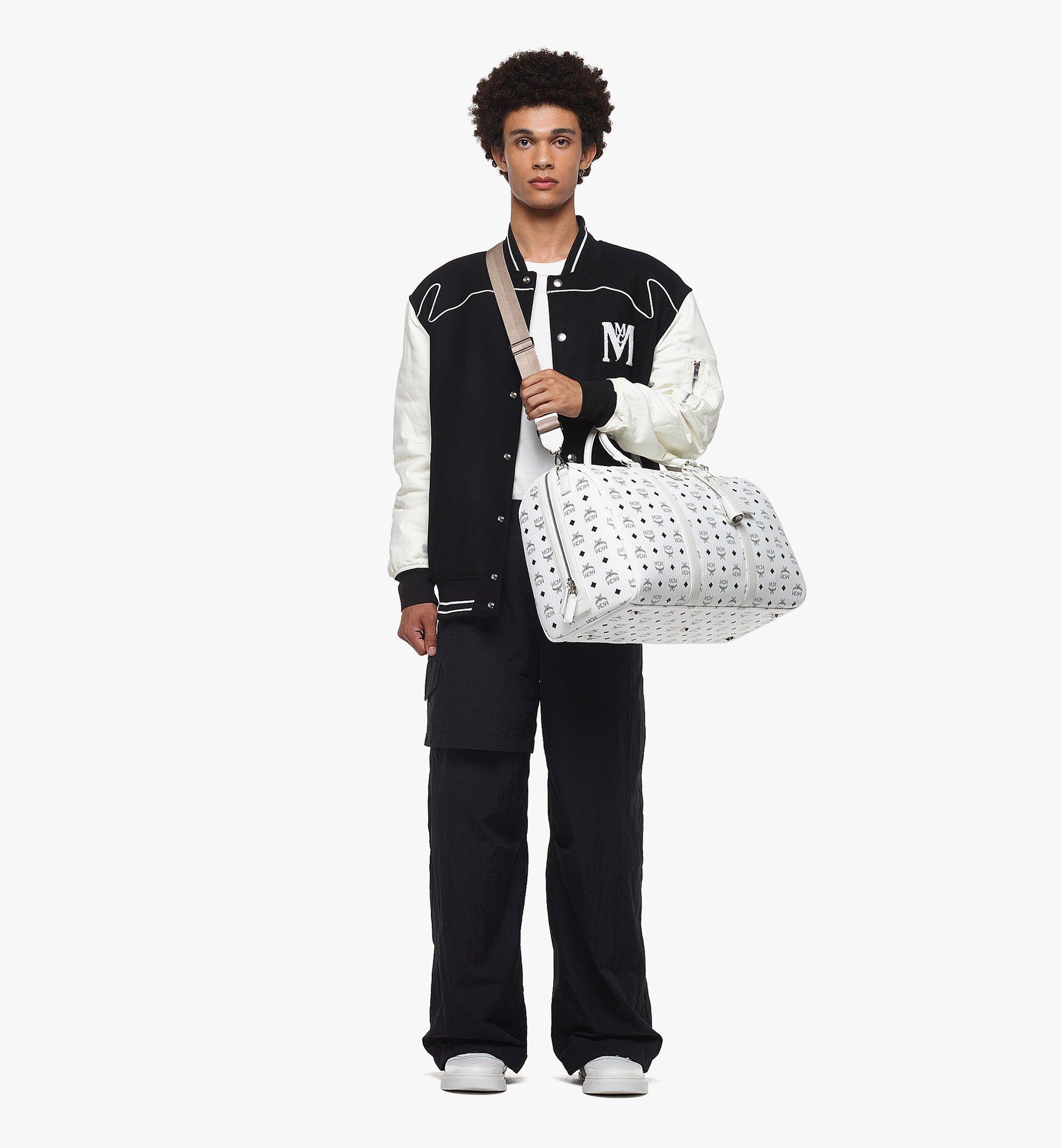 White mcm outlet duffle bag