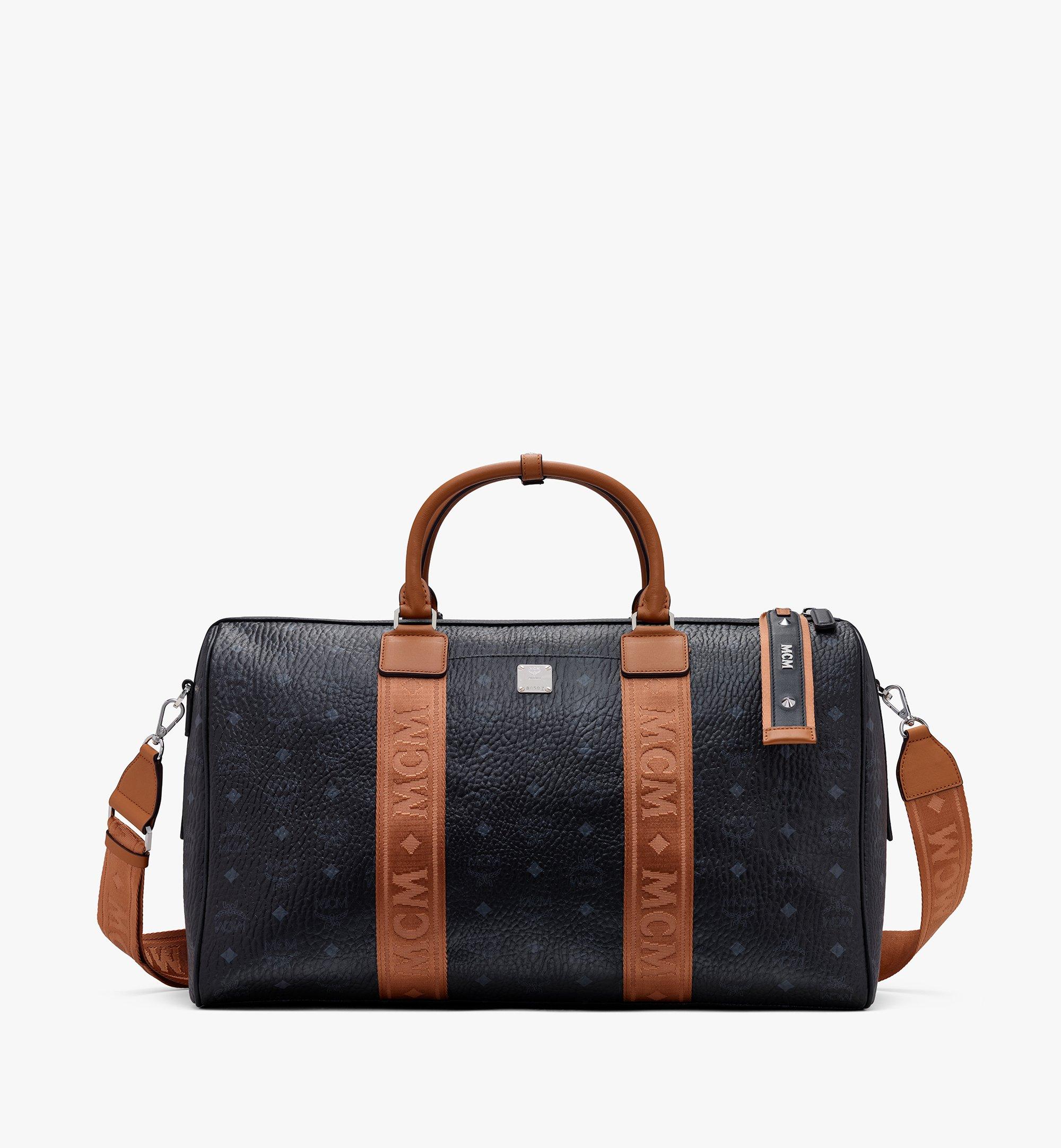 MCM Traveler Weekender Bag In Visetos Black