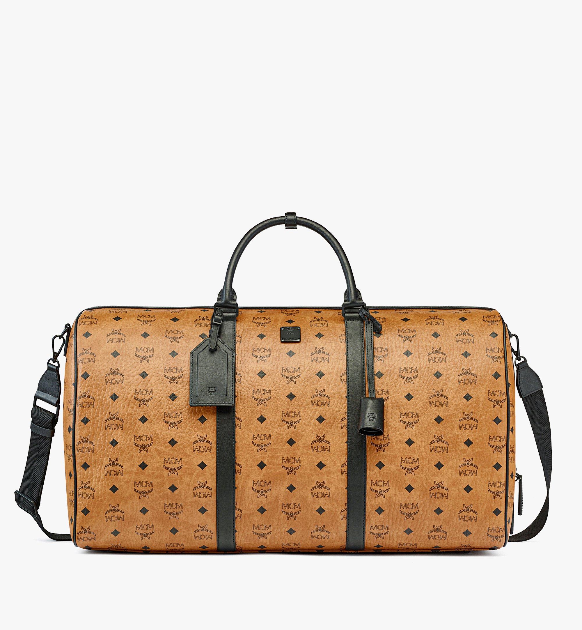 MCM Traveler Visetos Canvas Weekender Bag Cognac