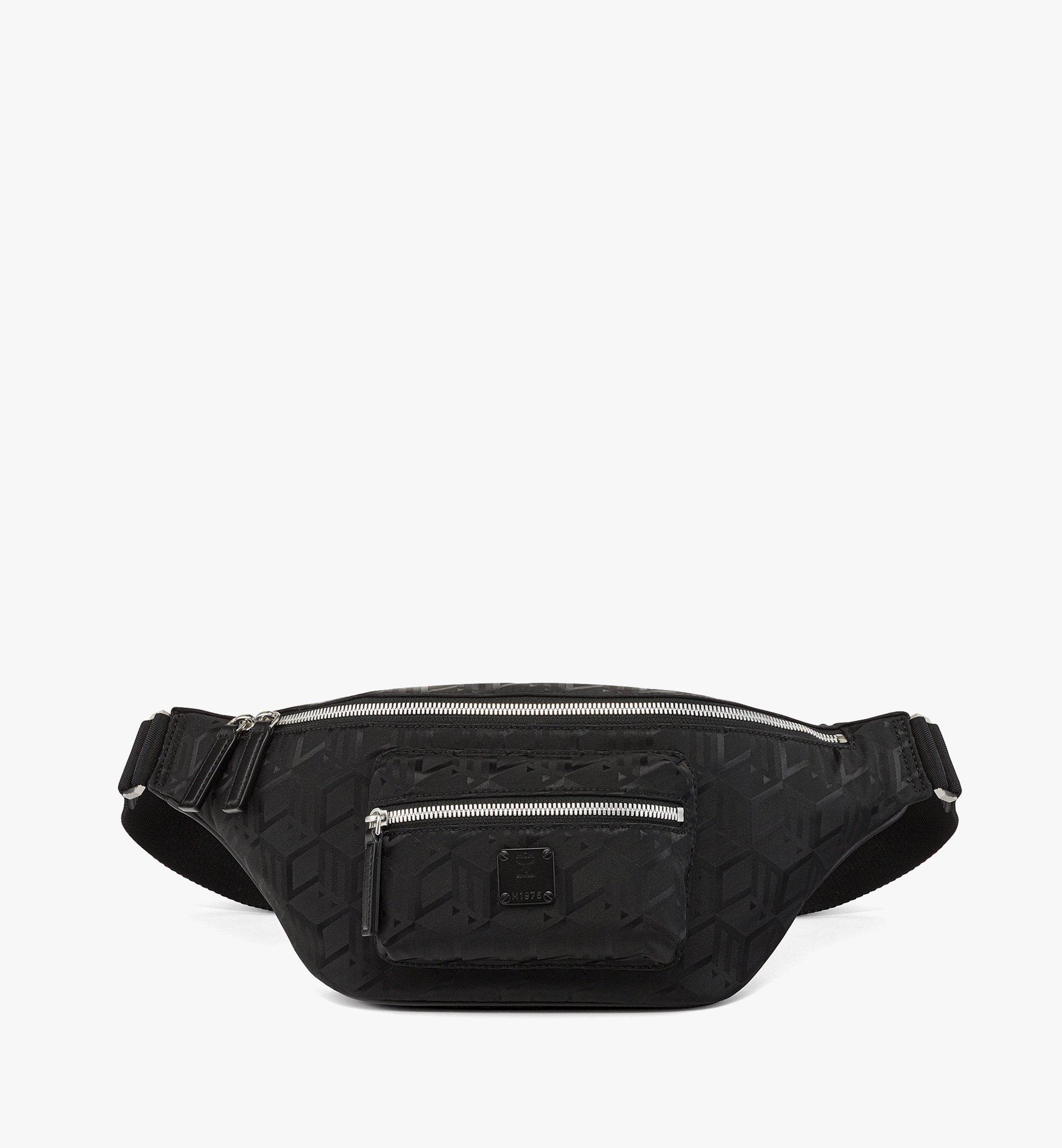 MCM Fursten Belt Bag in Cubic Jacquard Nylon Black MMZDAFI02BK001 Alternate View 1