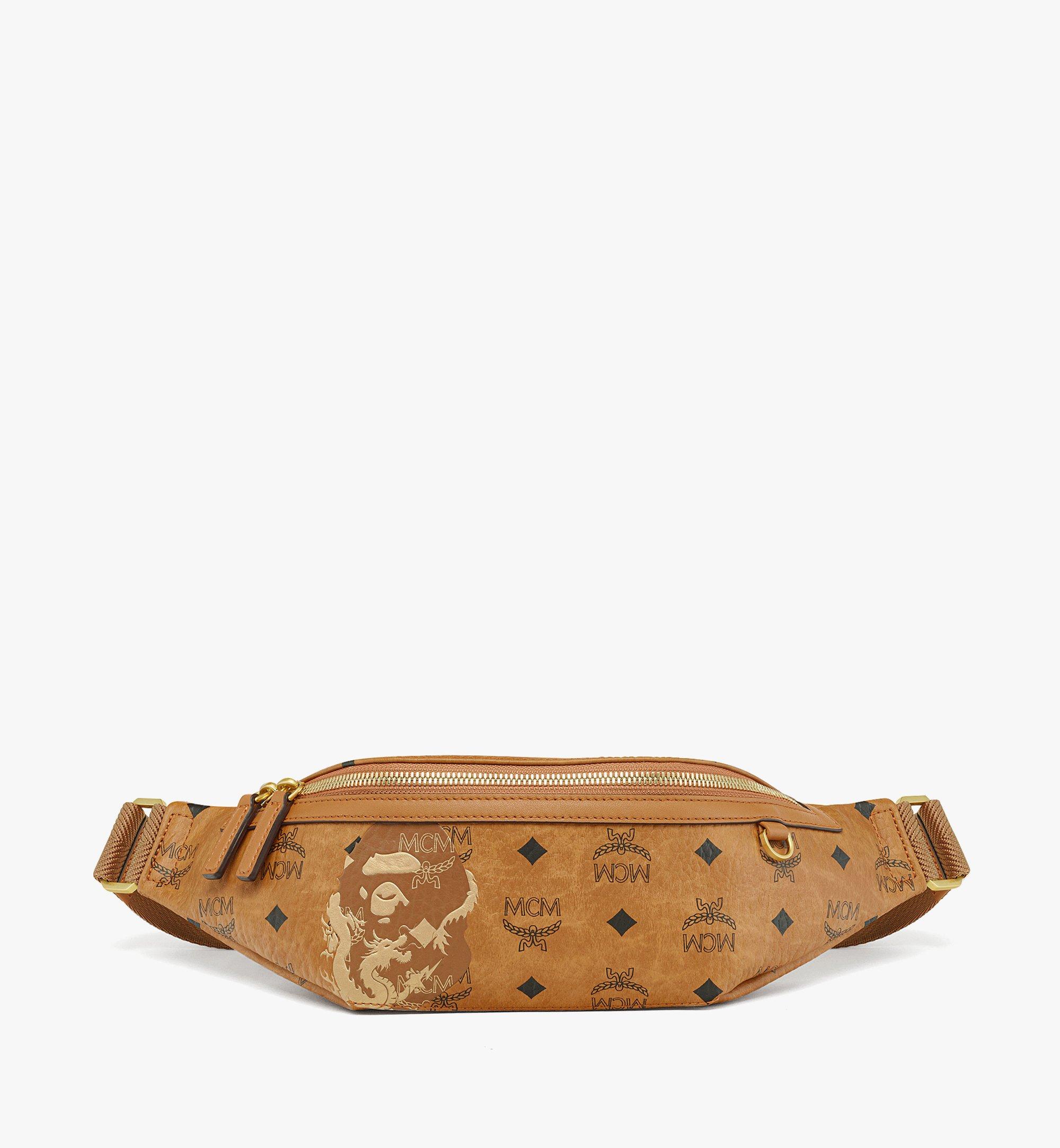 Small MCM x BAPE Fursten Belt Bag in Visetos Cognac | MCM ®CA