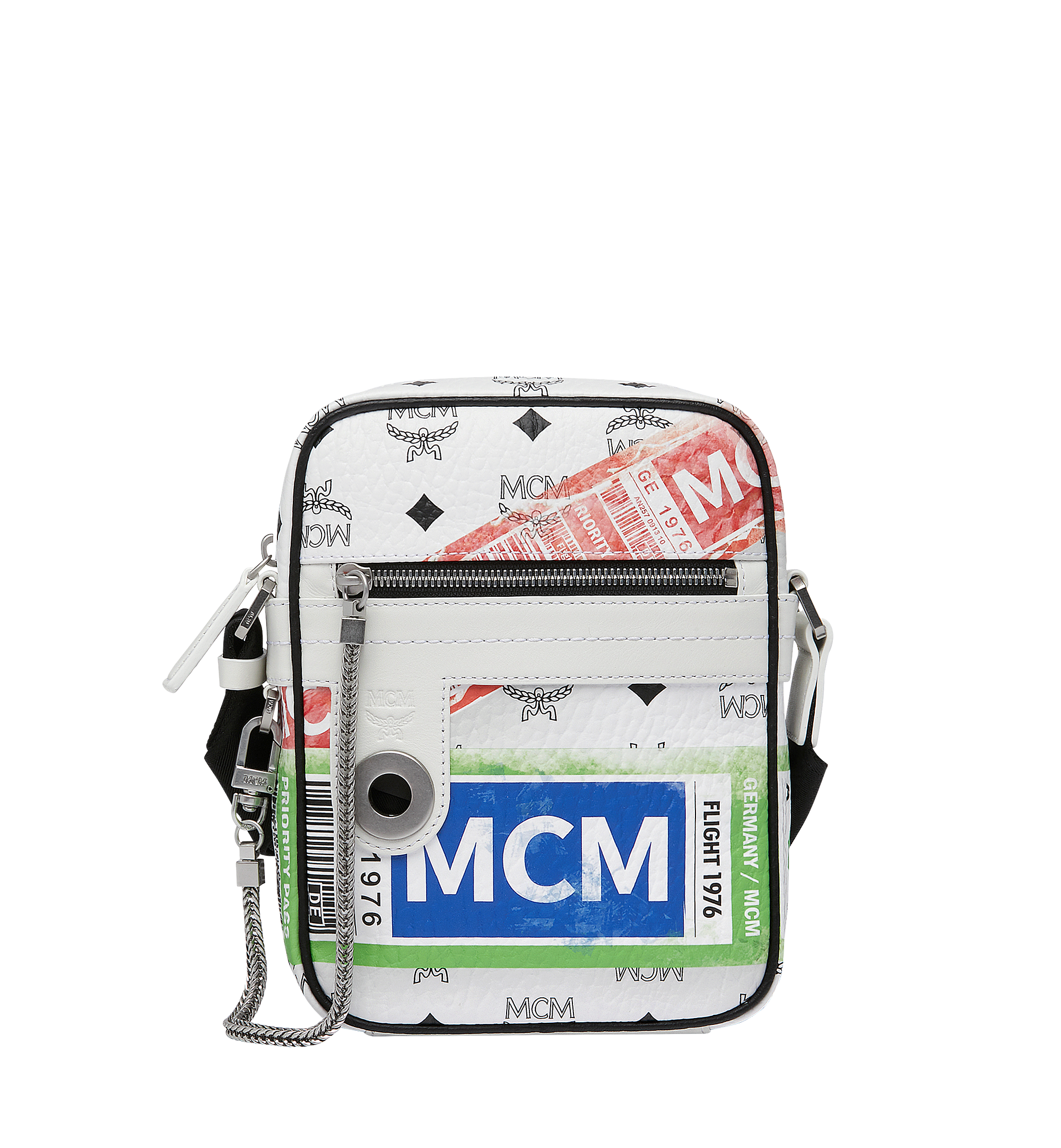 MCM Sac à bandoulière Traveler en Visetos Flight Print White MUR9SVY11WT001 Plus de photos 1