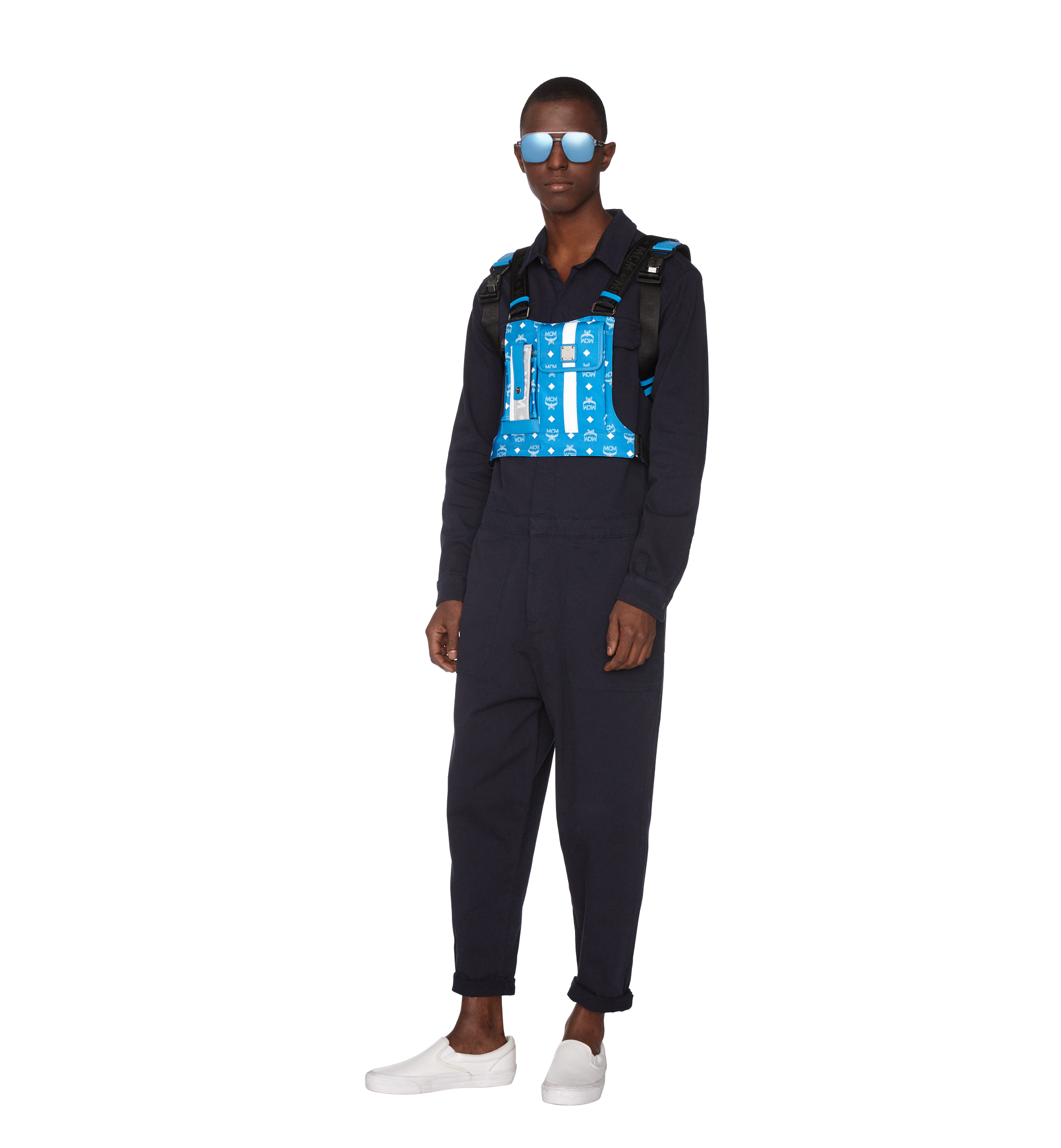 MCM Doppelter Luft Brustgurt aus Nylon mit weissem Logo Blue MUZ9SNX90HI001 Noch mehr sehen 2