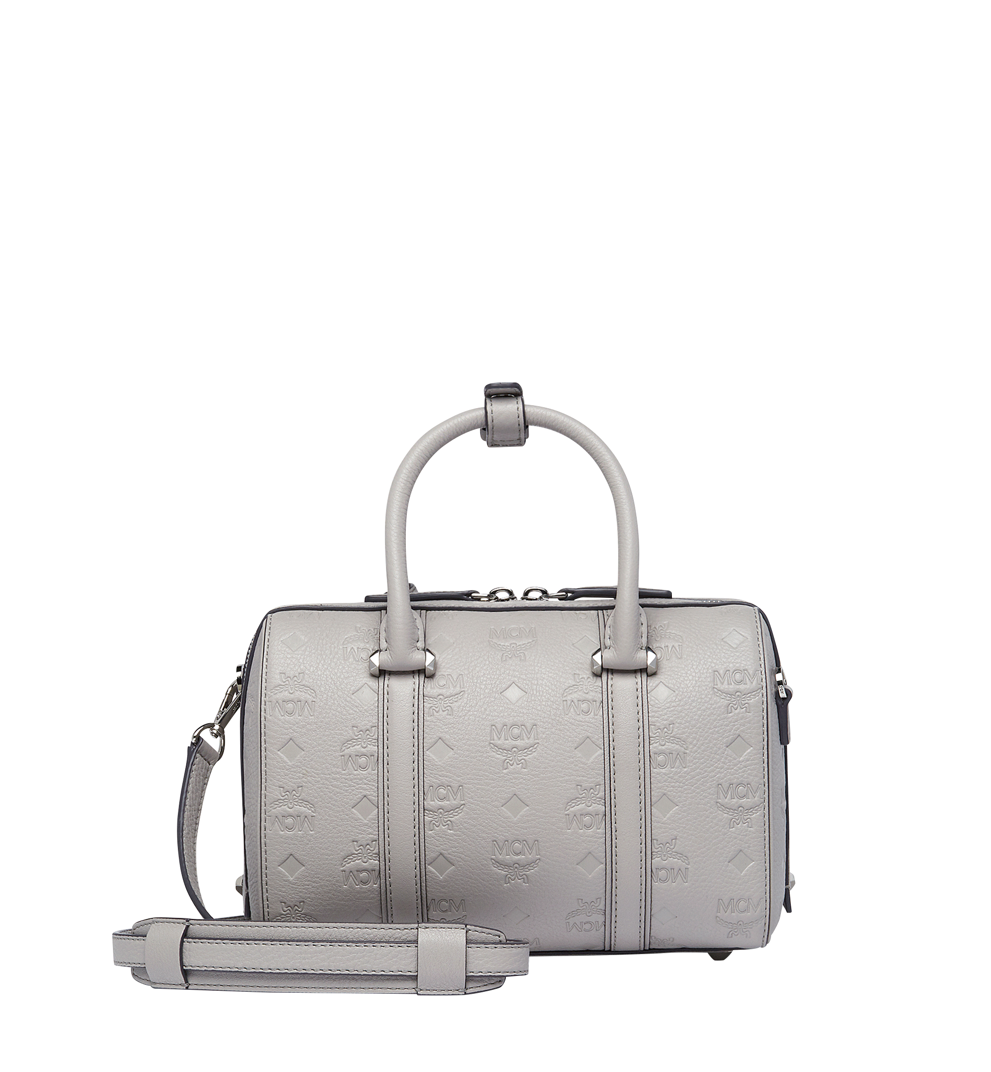 MCM Essential Boston in Monogram Leather Grey MWB7ASE52IV001 Alternate View 3