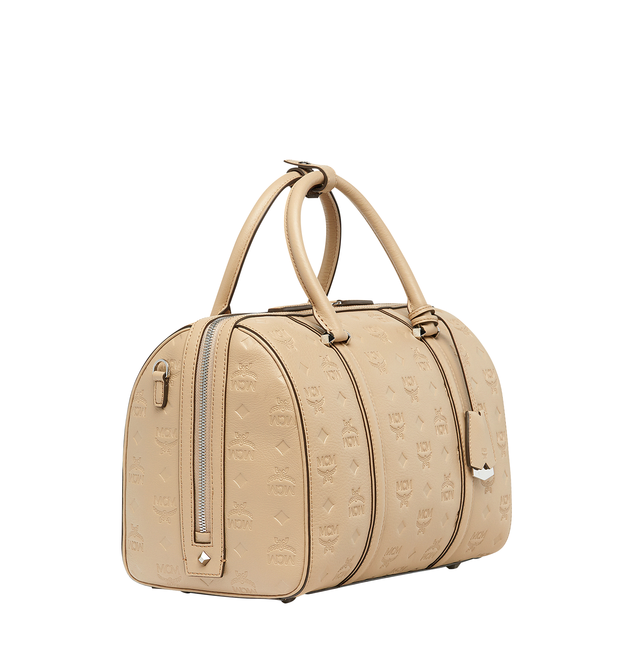 Medium Boston Bag in Monogram Leather Beige