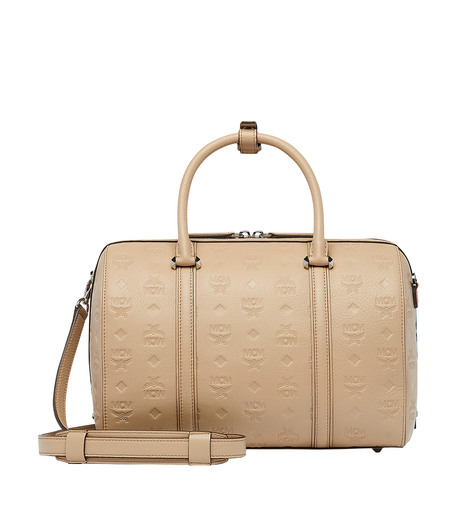 Medium Boston Bag in Monogram Leather Beige