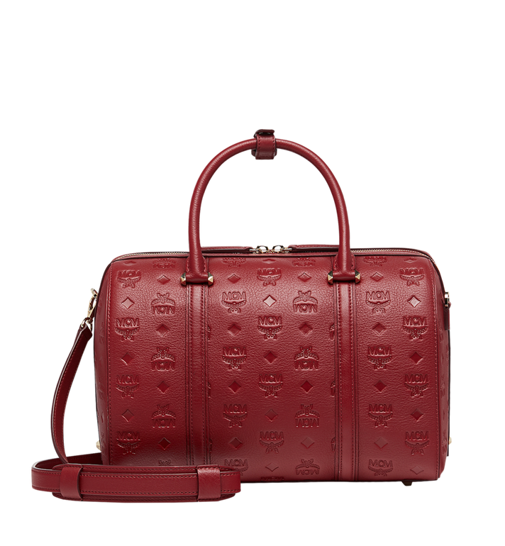 Medium Essential Boston Bag in Monogram Leather Ruby Tan