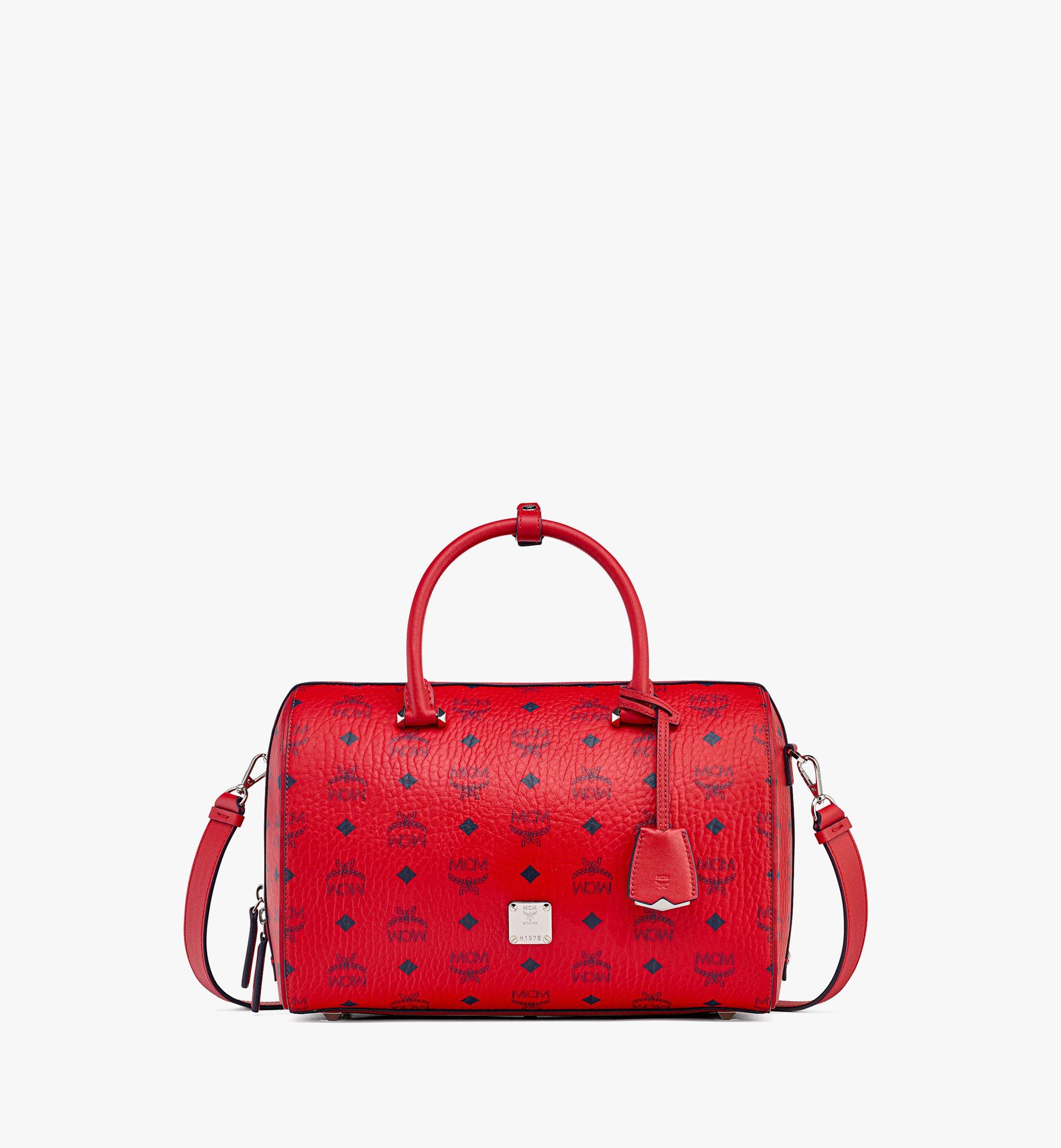 MCM, Bags, Mcm Red Leather Boston Satchel And Shoulder Bag