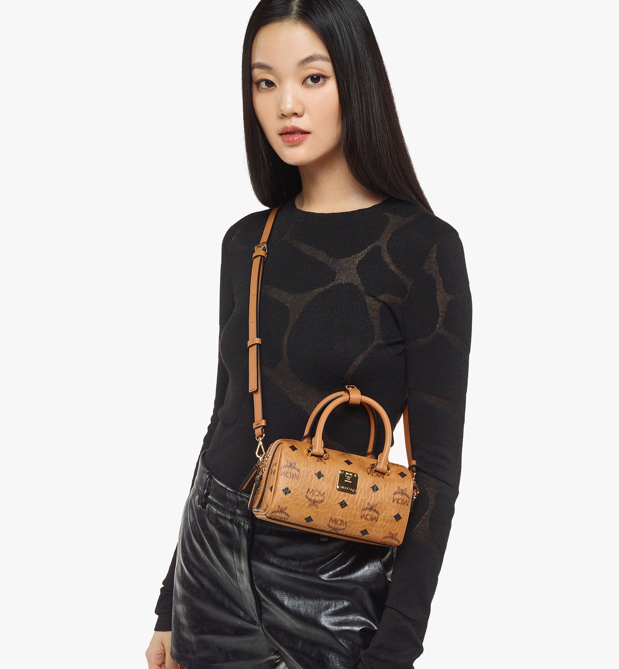 MCM Essential Boston In Monogram Leather in Black