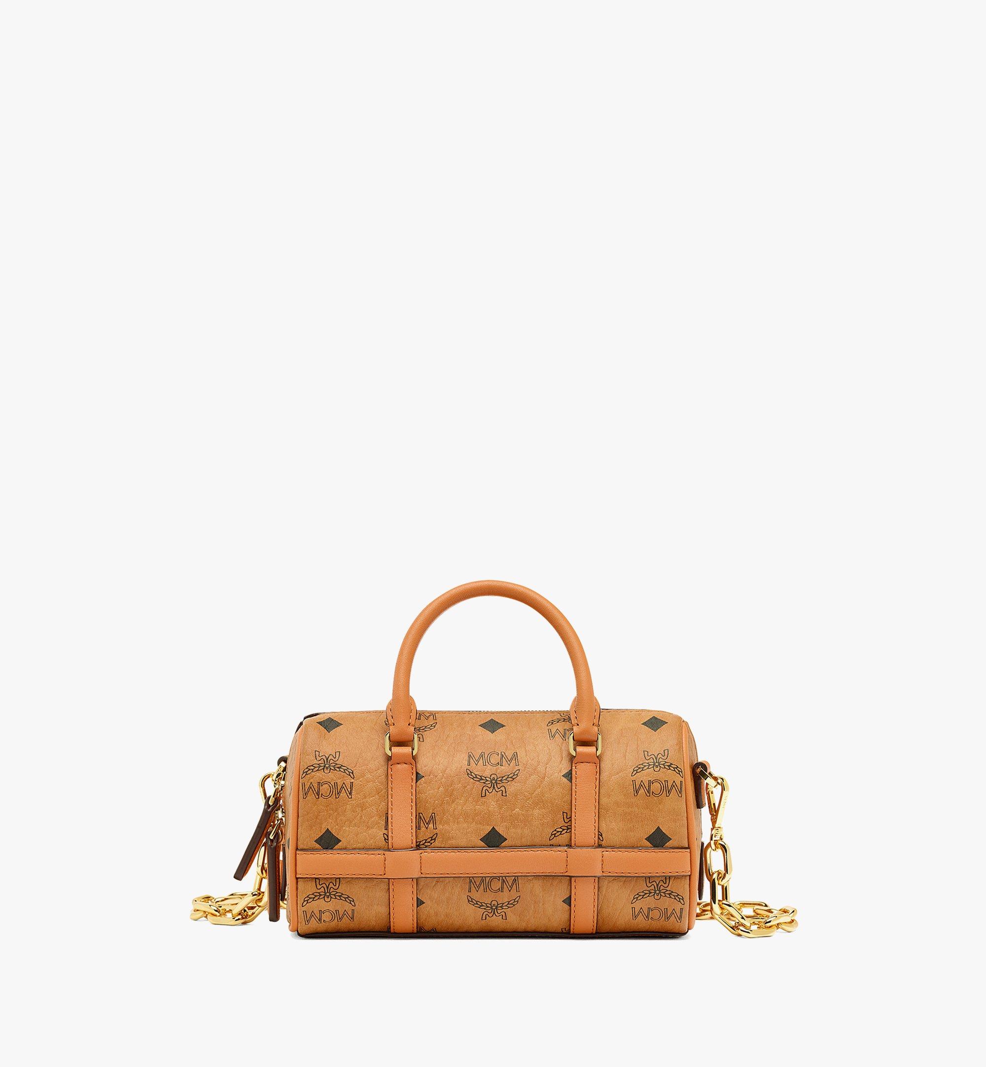 Mini Aren Boston Bag in Visetos Cognac