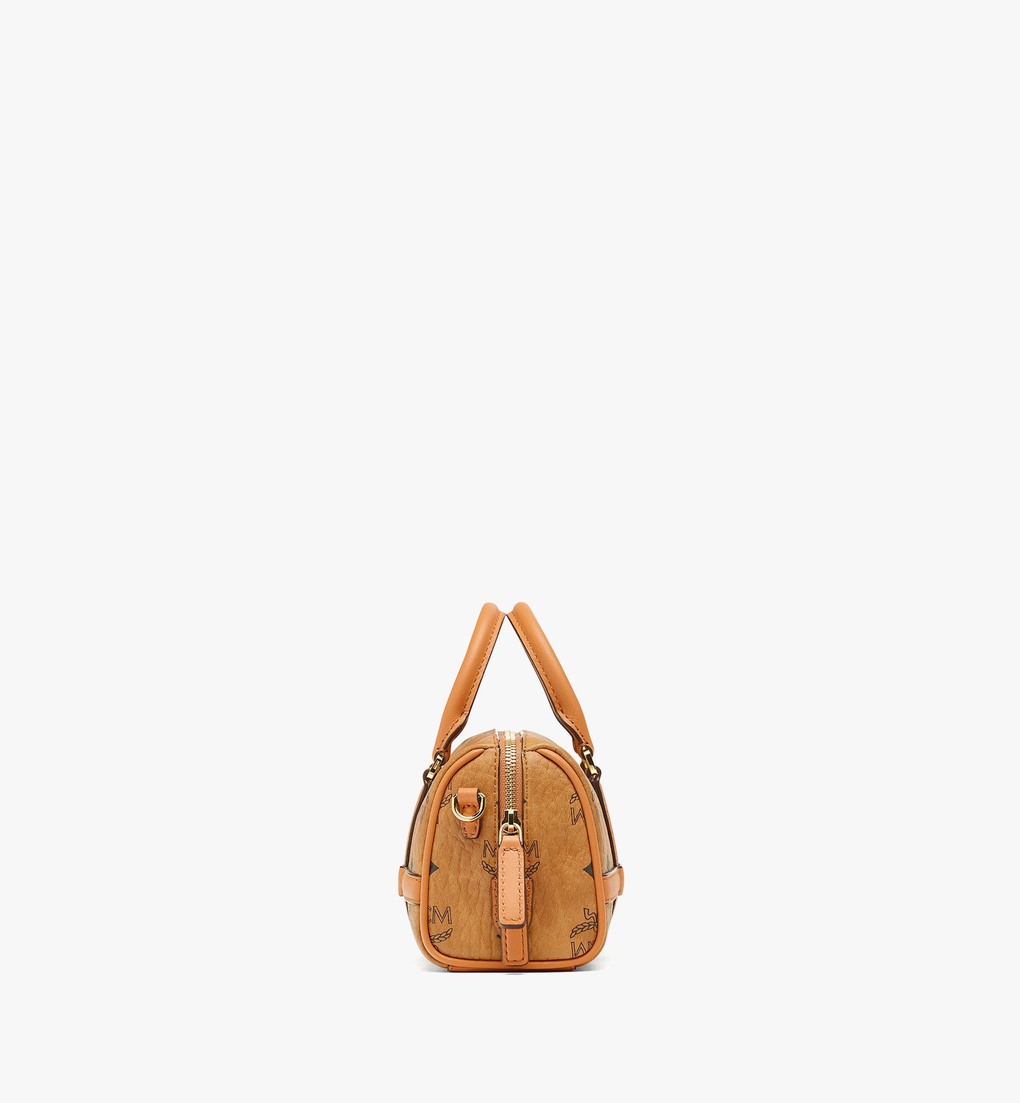 NEW Authentic MCM Aren Mini Boston Bag in Visetos / Cognac