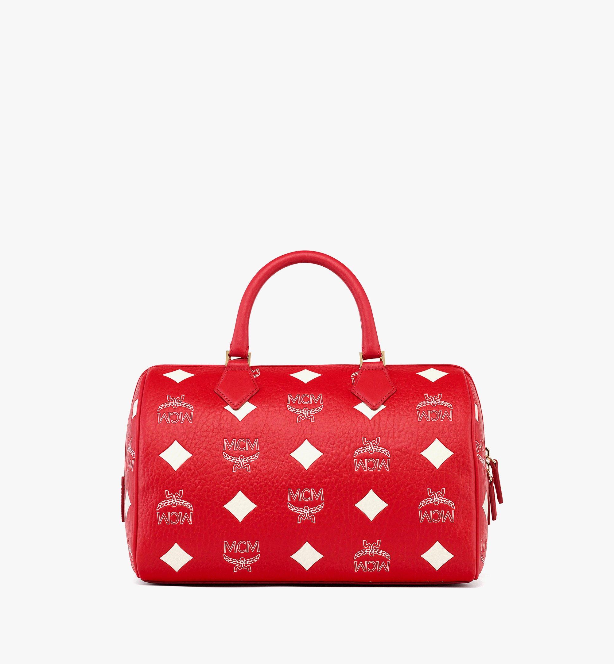 Medium Ella Boston Bag in Maxi Visetos Red MCM US