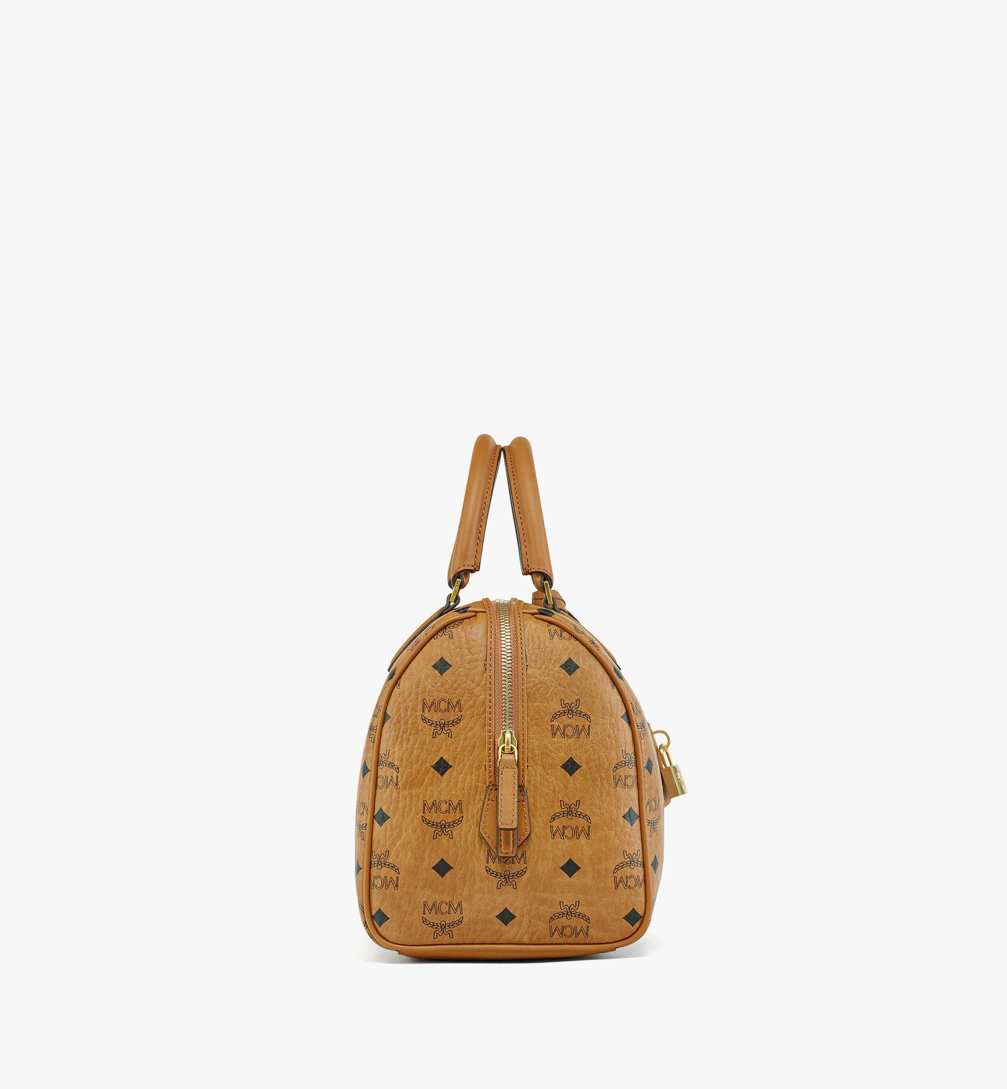 MCM, Bags, Mcm Visetos Leather Boston Hand Bag Cognac