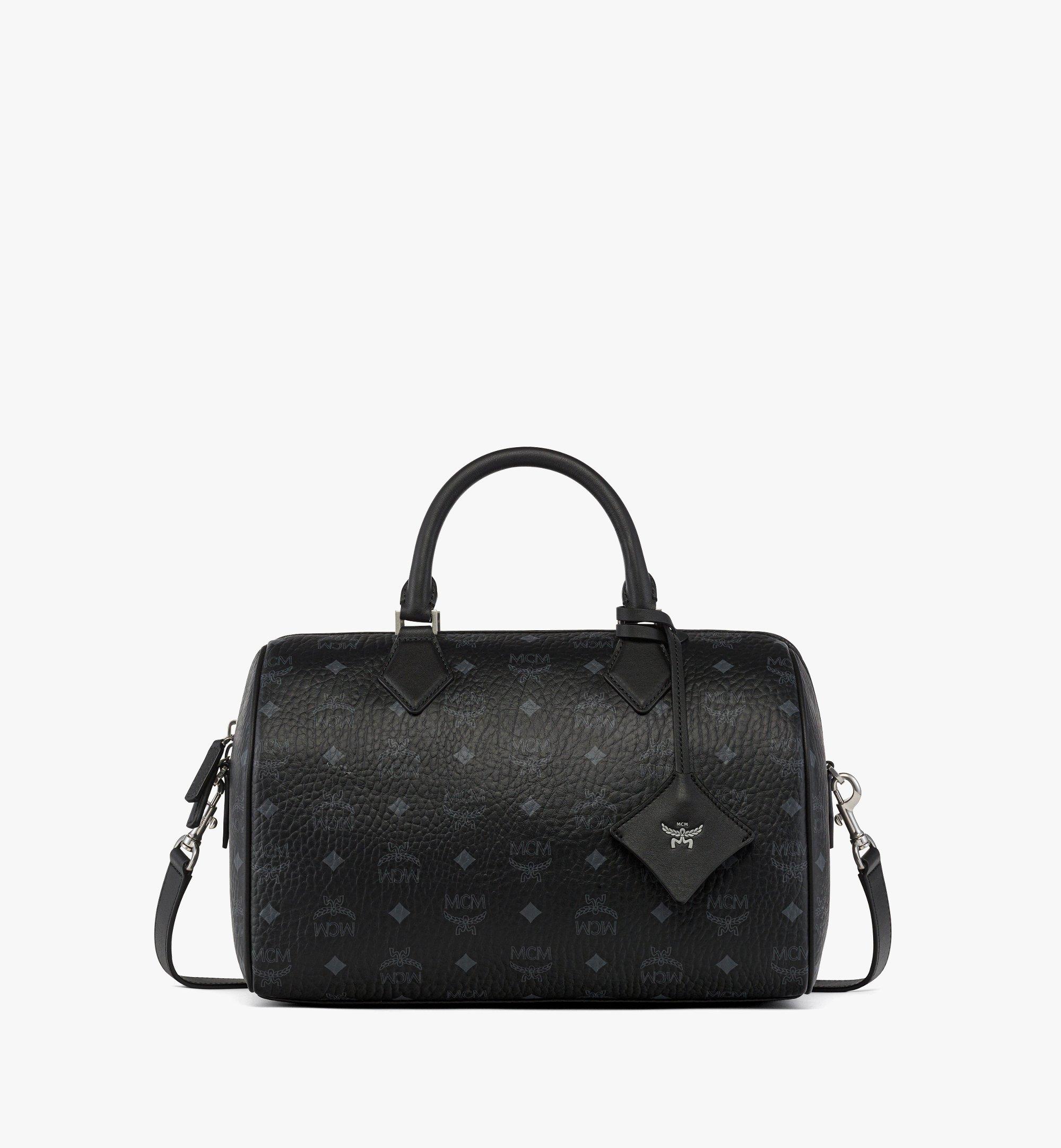希少✨MCM 2way Boston Bag Leather Black MCM Visetos Dog Bone Boston Vintage Leather Top Handle Bag Handbag