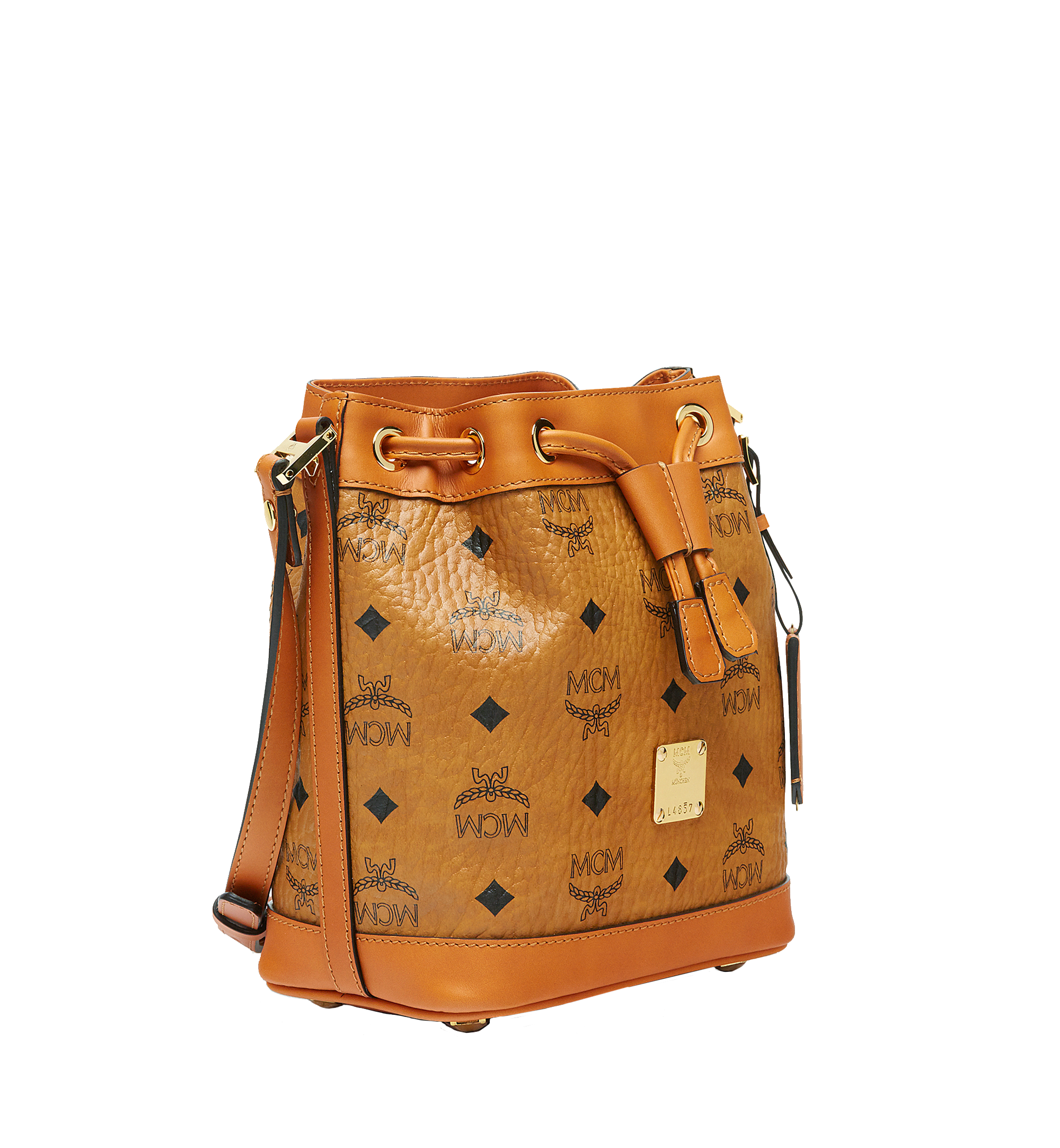 MCM Cognac Visetos Coated Canvas and Leather Heritage Drawstring