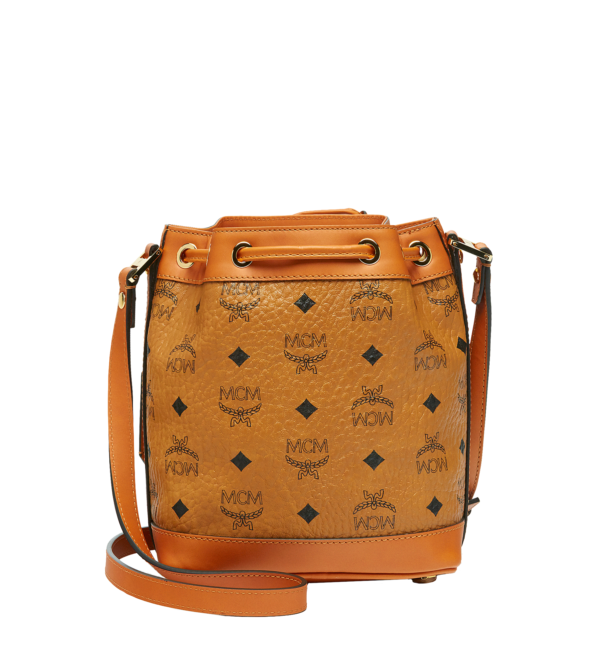 MCM Cognac Visetos Coated Canvas and Leather Heritage Drawstring