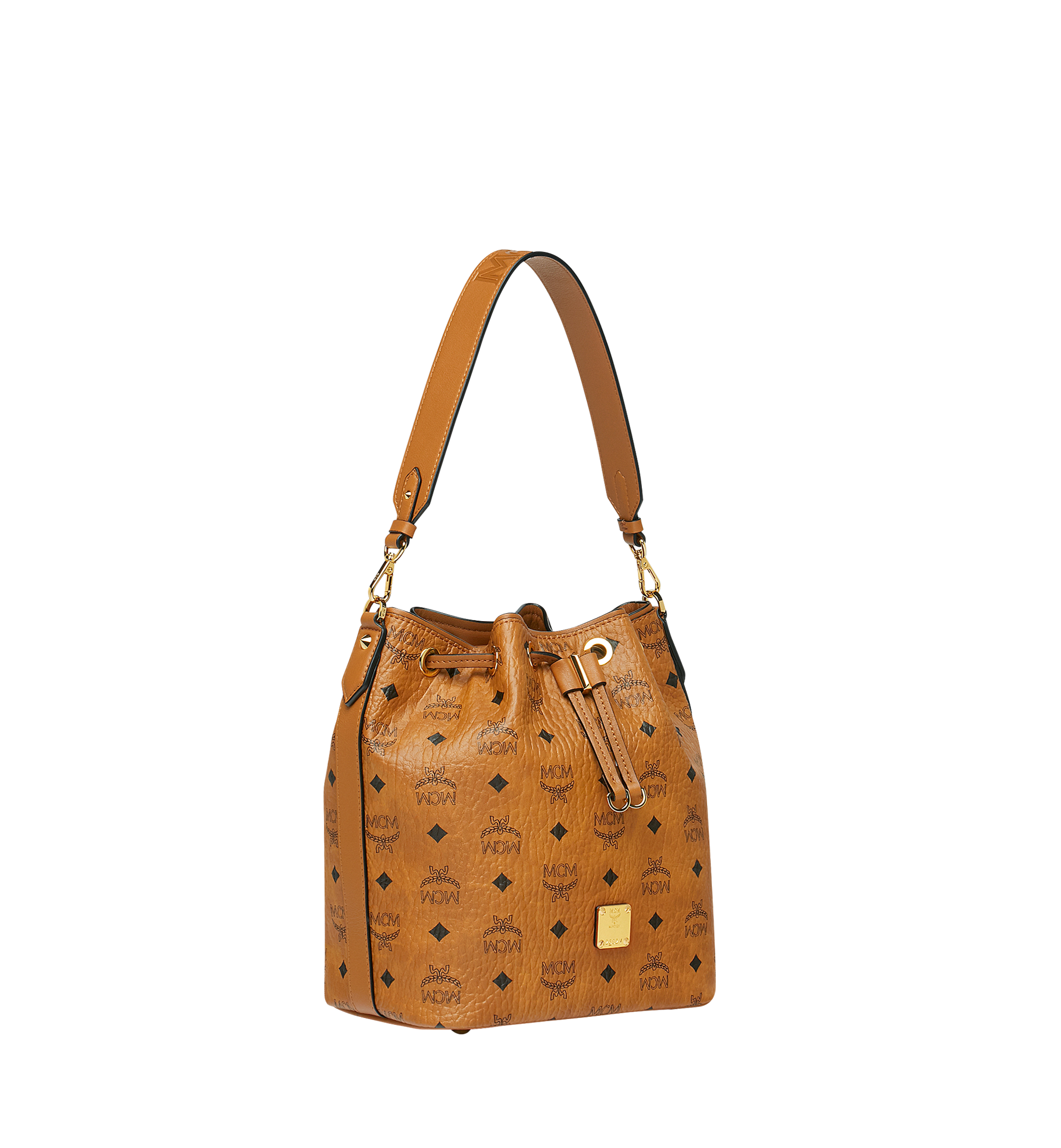 MCM Cognac Visetos Coated Canvas and Leather Heritage Drawstring Bucket Bag  MCM