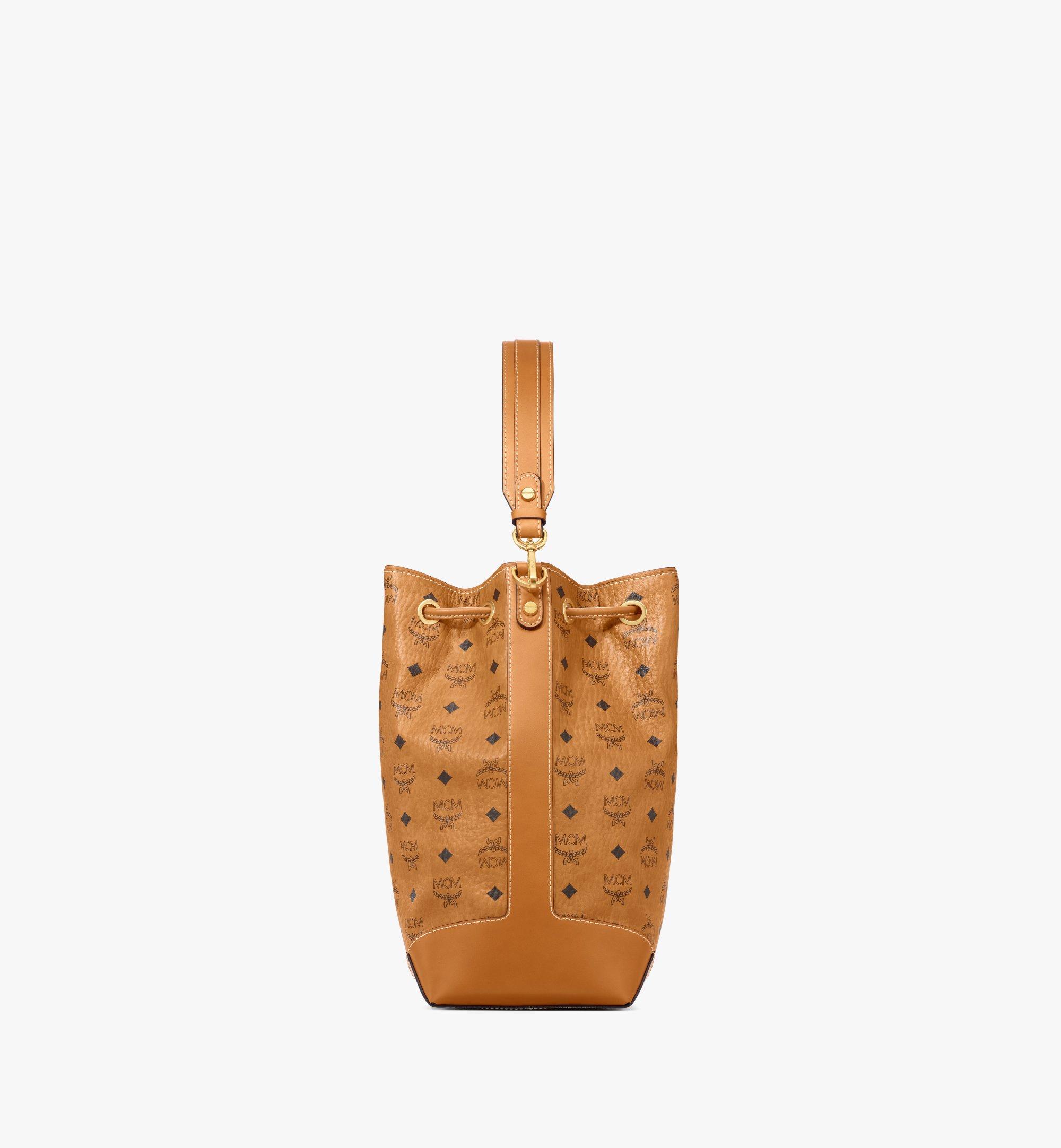 MCM Cognac Visetos Coated Canvas Bucket Bag