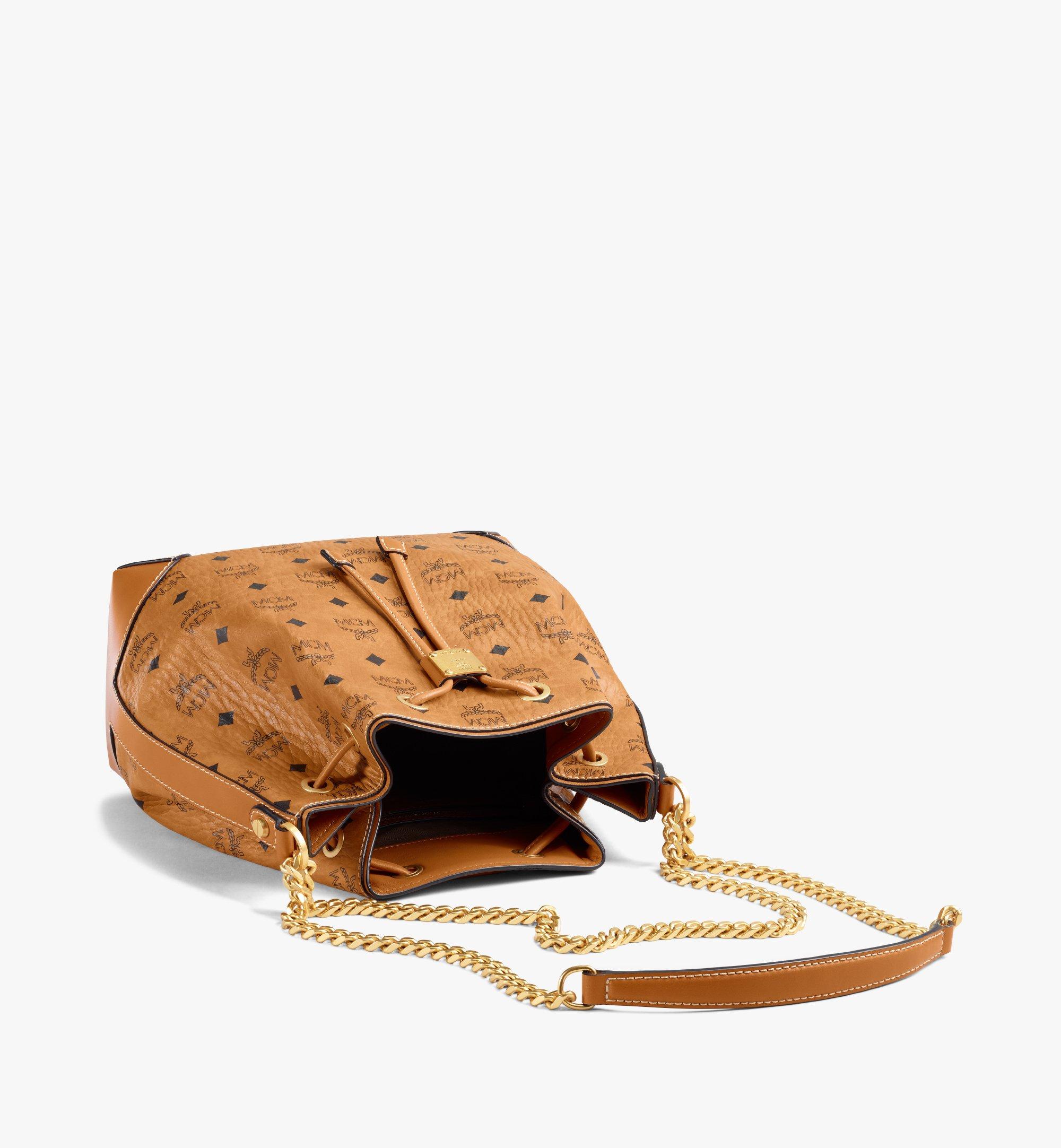 Mcm essential visetos clearance drawstring small cognac