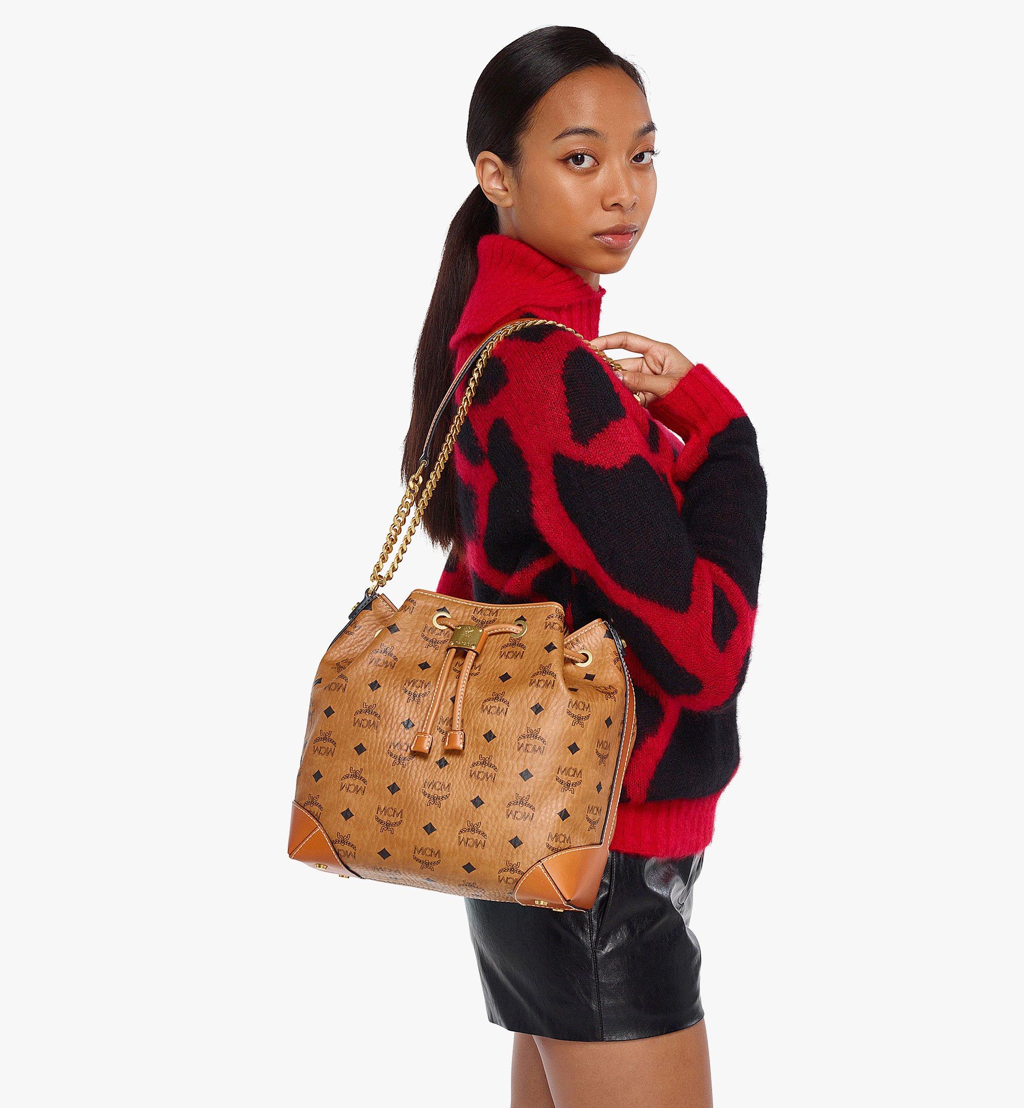 MCM Cognac Visetos Coated Canvas and Leather Heritage Drawstring