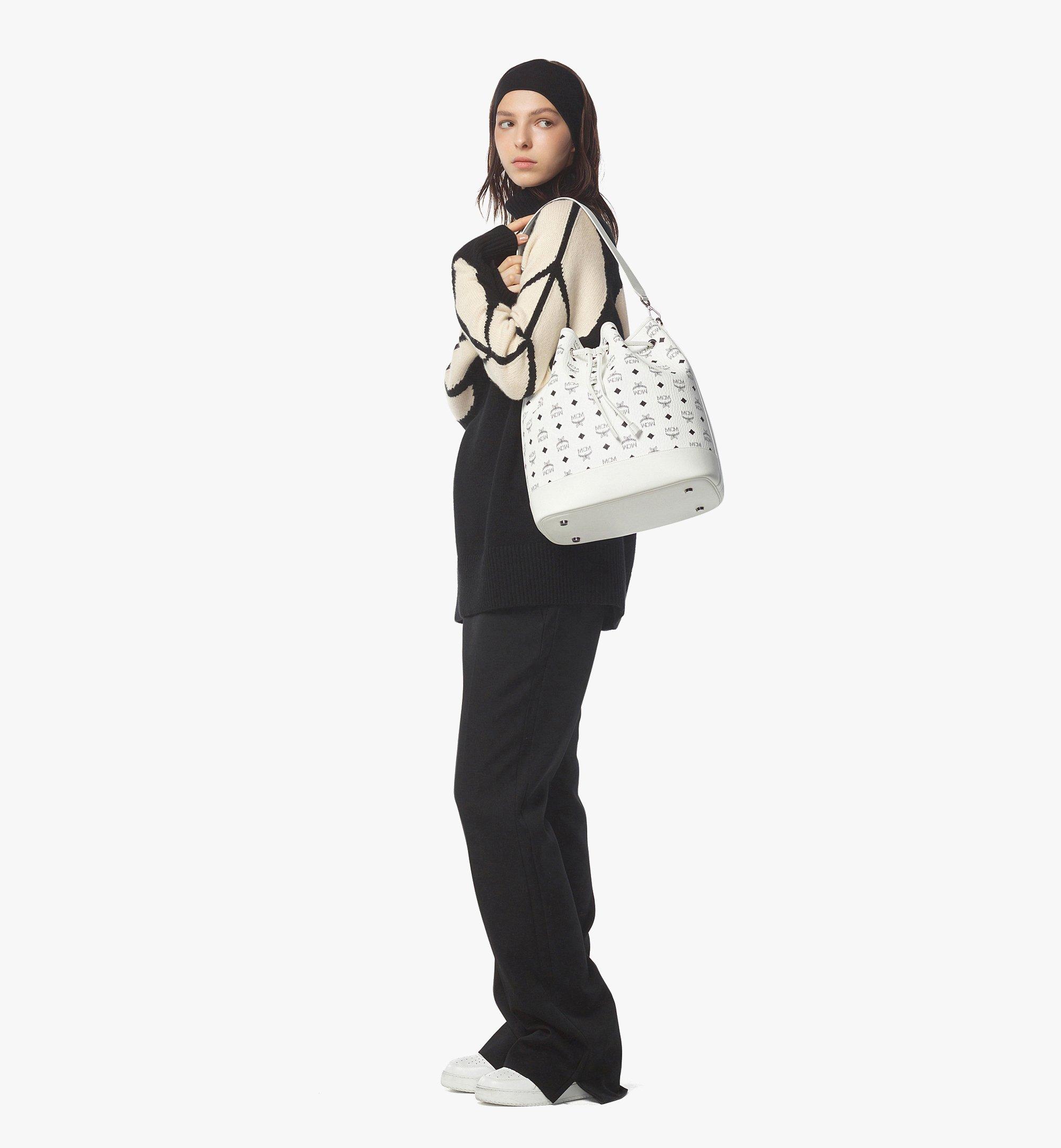 MCM Dessau Drawstring Bag in Visetos White VISETOS