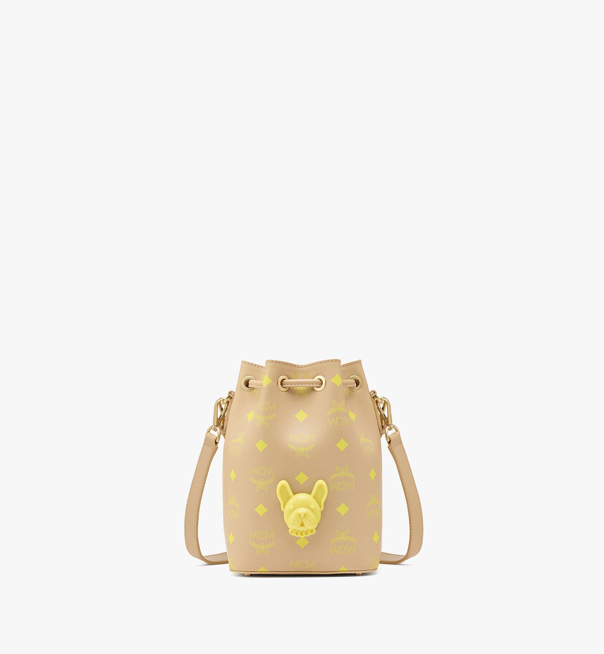 MCM M Pup Drawstring Bag in Color Splash Logo Leather Beige MWDCSSX01I6001 Alternate View 1