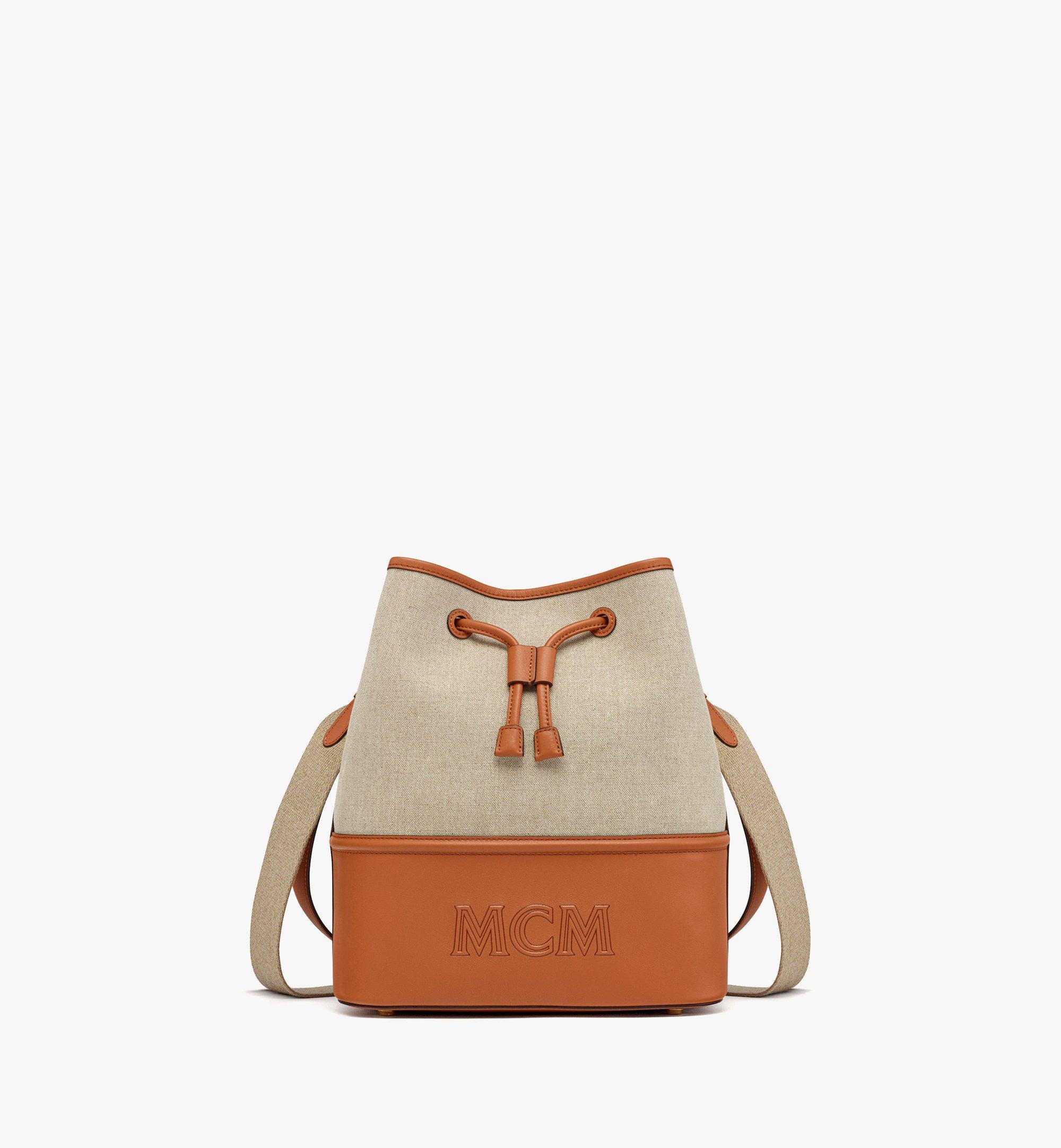 Medium Aren Drawstring Bag in Linen Leather Mix Cognac MCM ®CZ