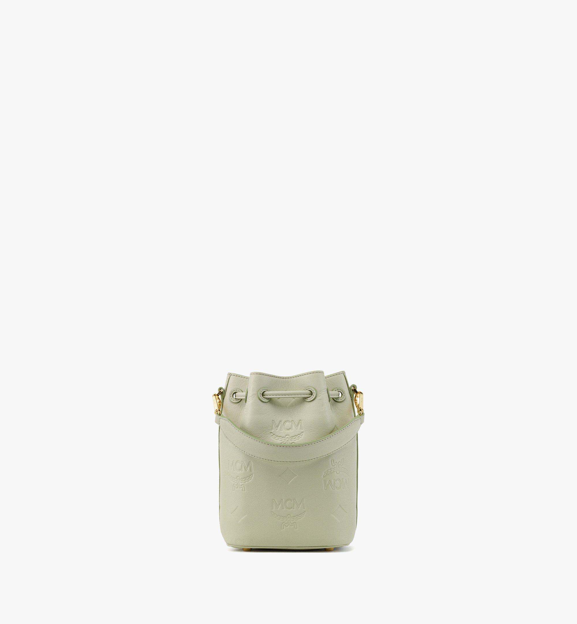 Mcm Drawstring Leather Bucket Bag In Green