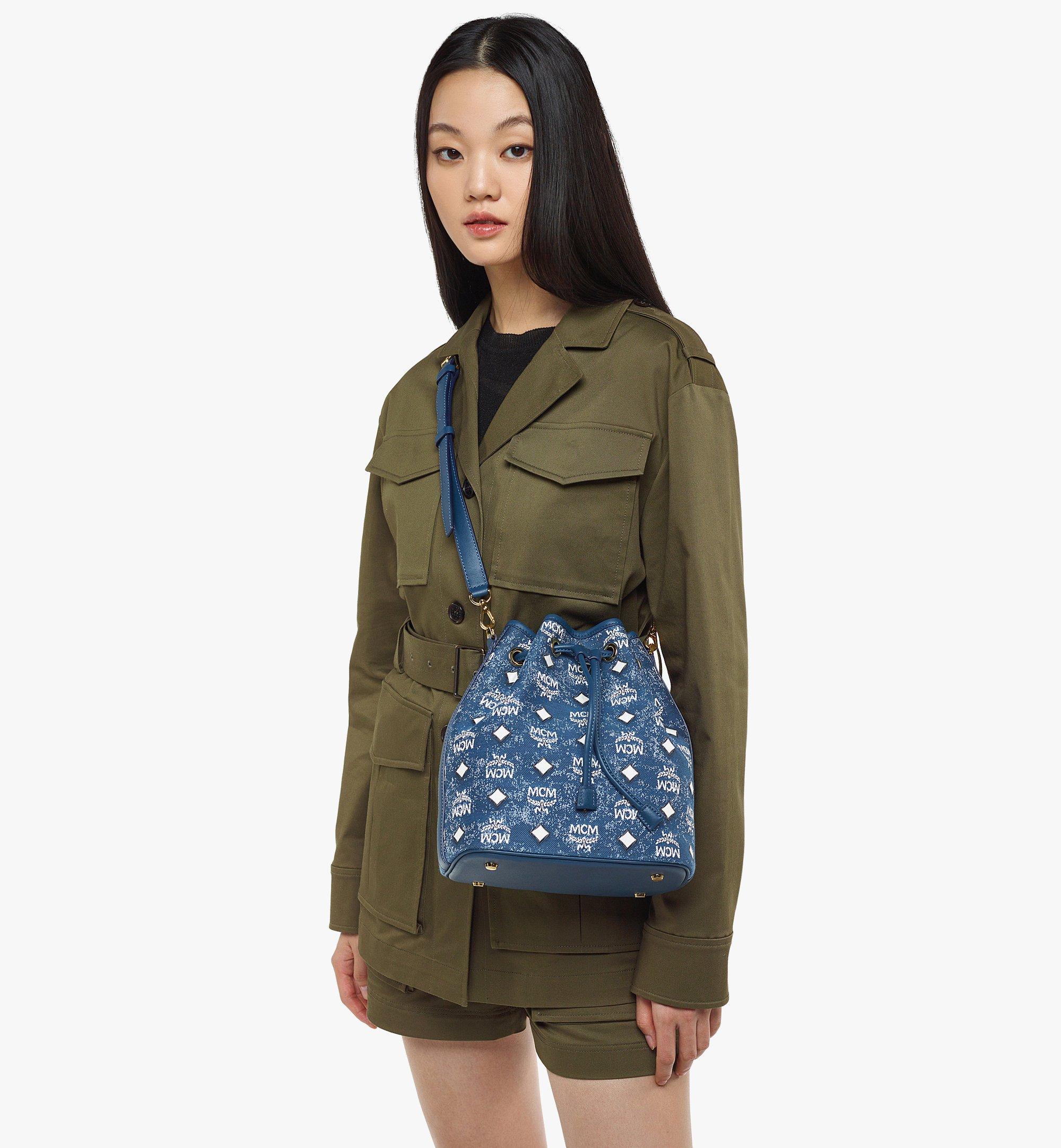 Mcm Mini Dessau Monogram Bucket Bag - Blue