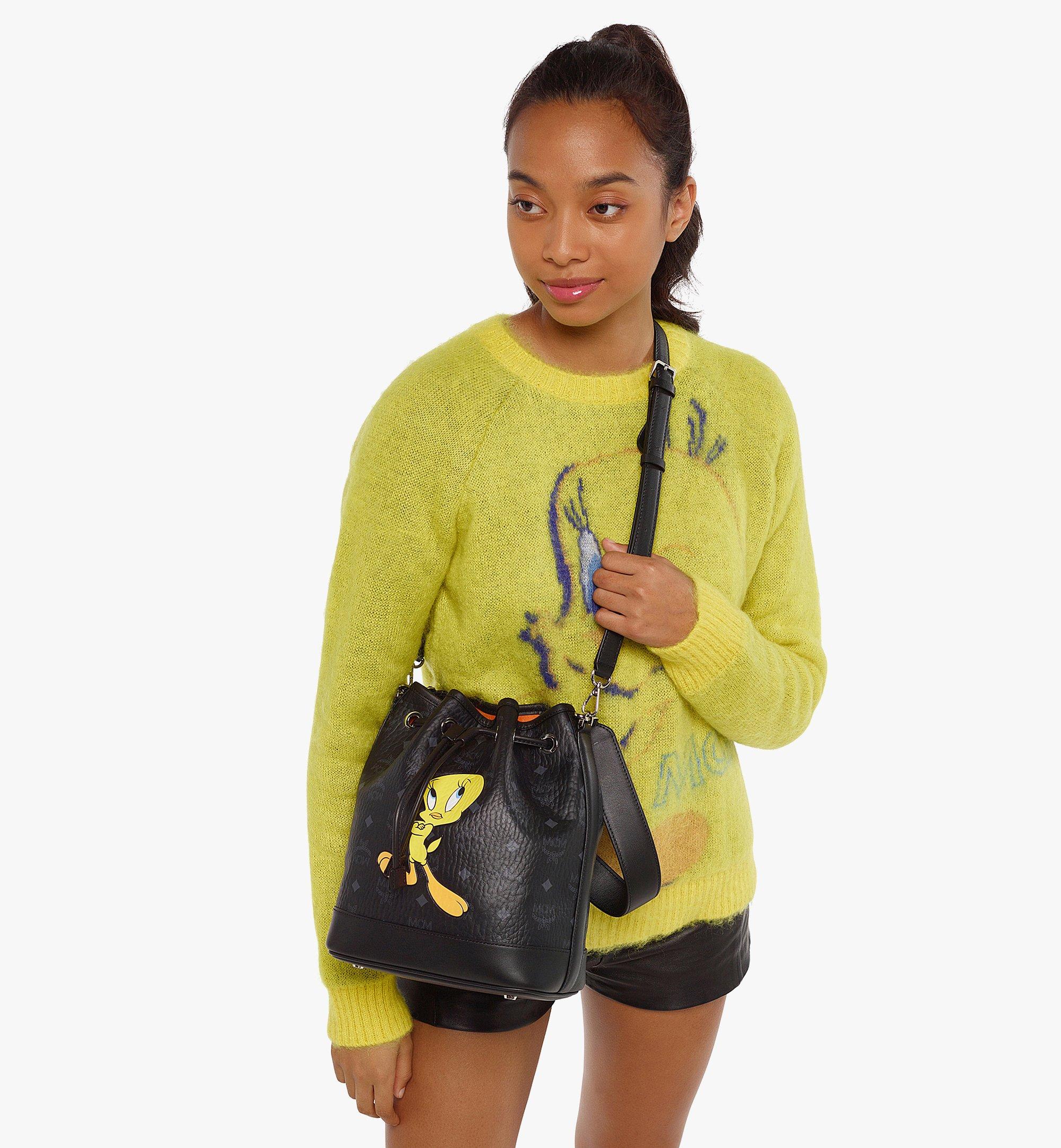 Medium Looney Tunes x MCM Dessau Drawstring Bag in Visetos Black MCM ®CA