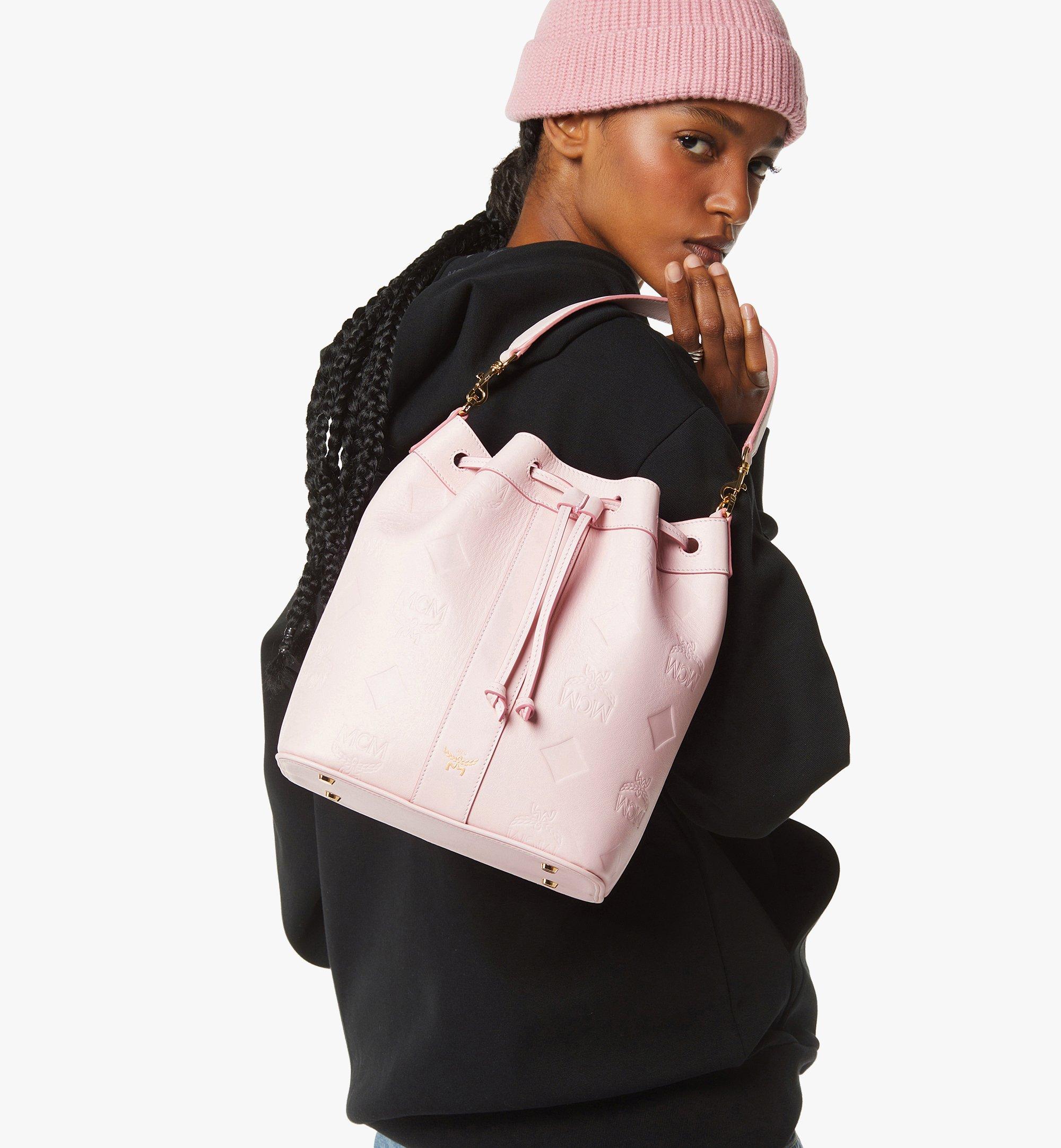MCM Dessau Drawstring Bag in Maxi Monogram Leather Pink MWDGSDU01QA001 Alternate View 5