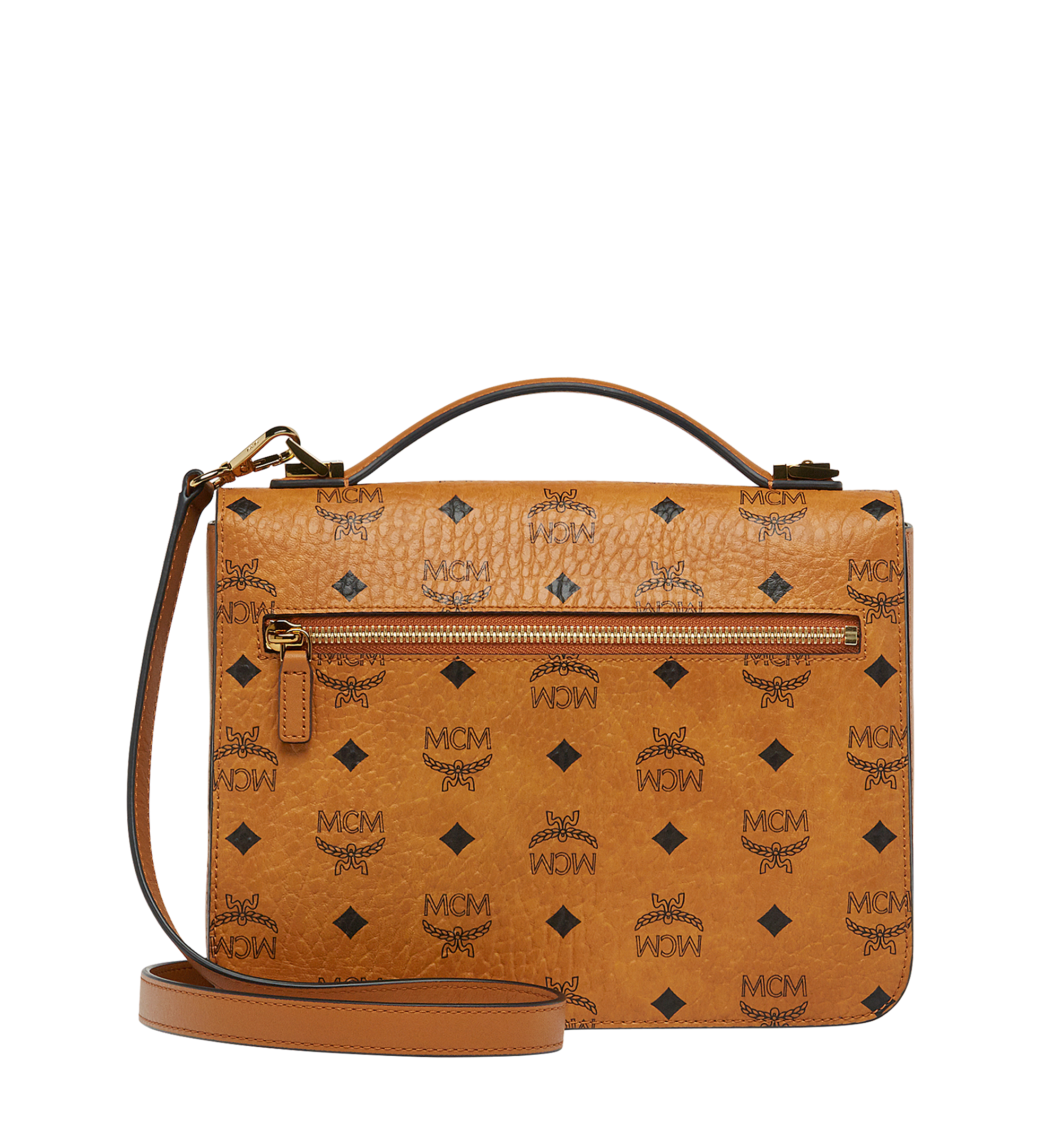 MCM Visetos Top Handle Satchel Cognac 607040 FASHIONPHILE