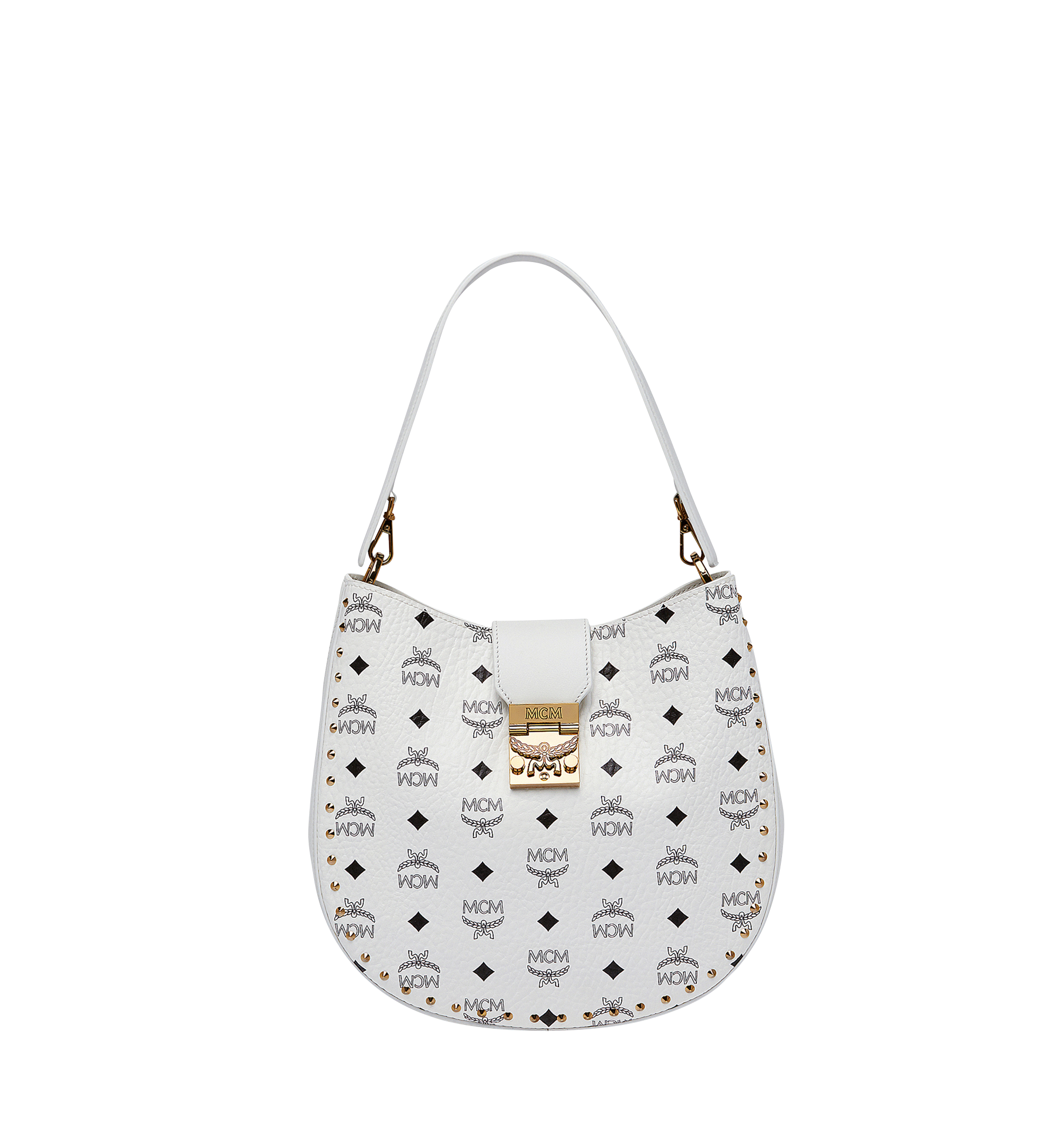 MCM Tracy Studded Outline Hobo in Visetos White MWH8SPA44WT001 Alternate View 1