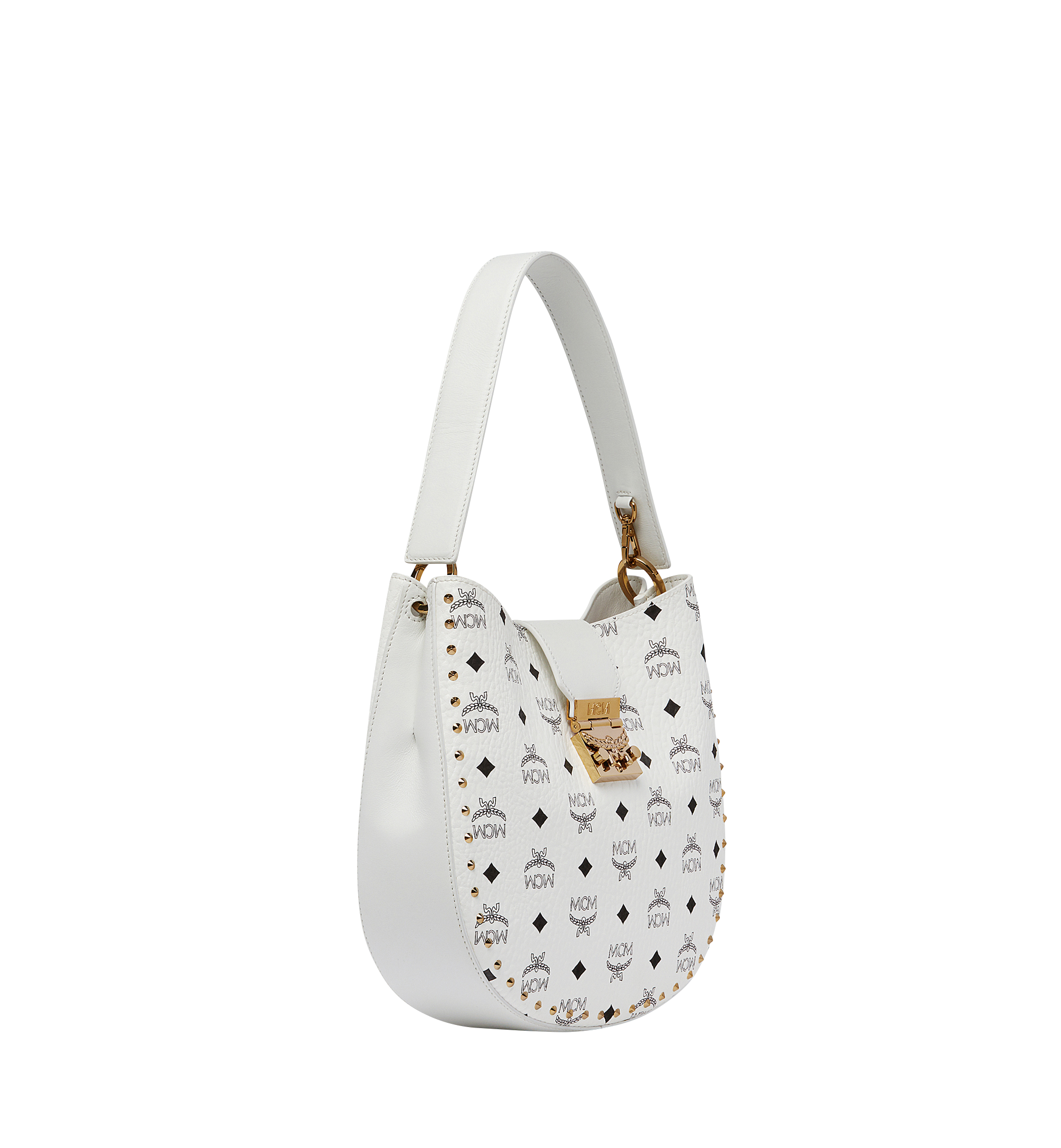 MCM Tracy Studded Outline Hobo in Visetos White MWH8SPA44WT001 Alternate View 1