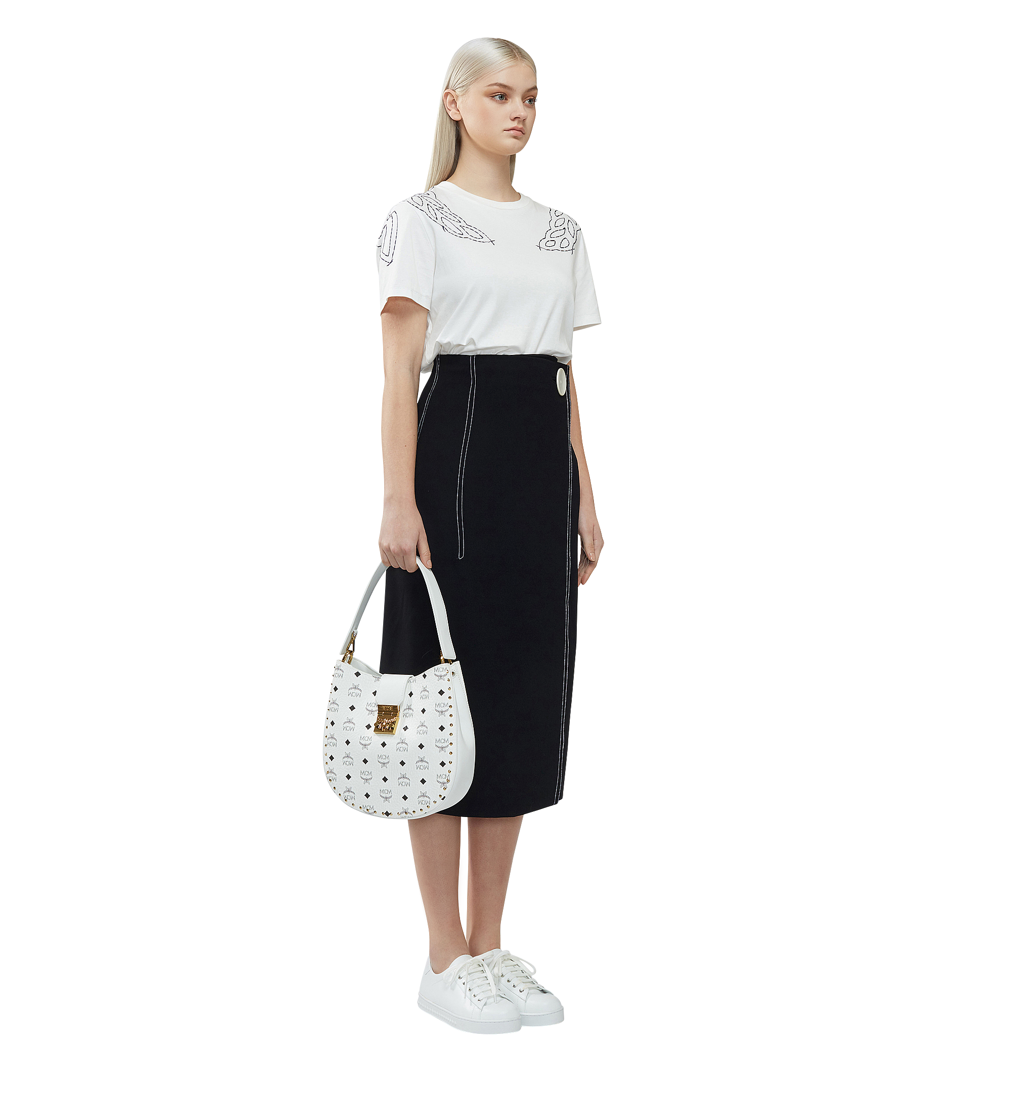 MCM Tracy Studded Outline Hobo in Visetos White MWH8SPA44WT001 Alternate View 5