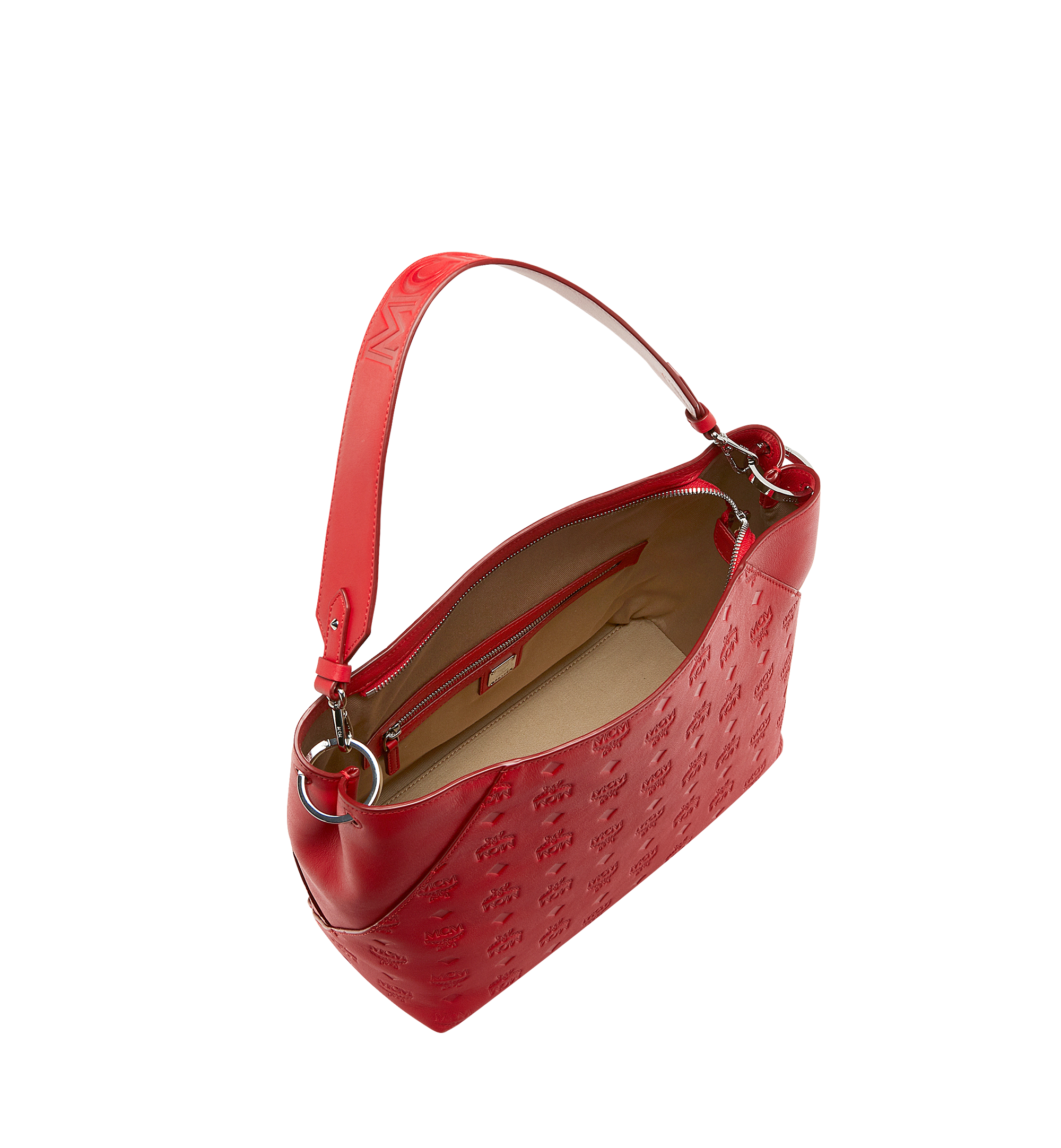 MCM Klara Hobo in Monogram Leather Red MWH9SKM56RJ001 Alternate View 4