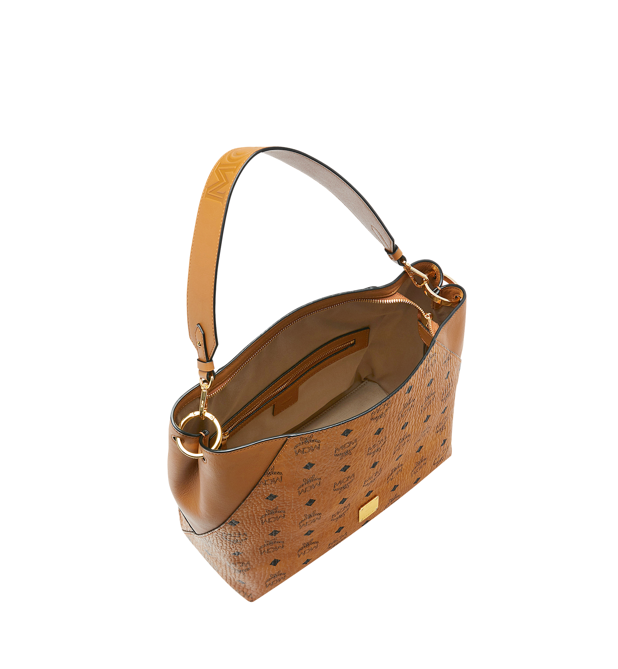 MCM Klara Champagne Gold Visetos Medium Hobo Crossbody Bag